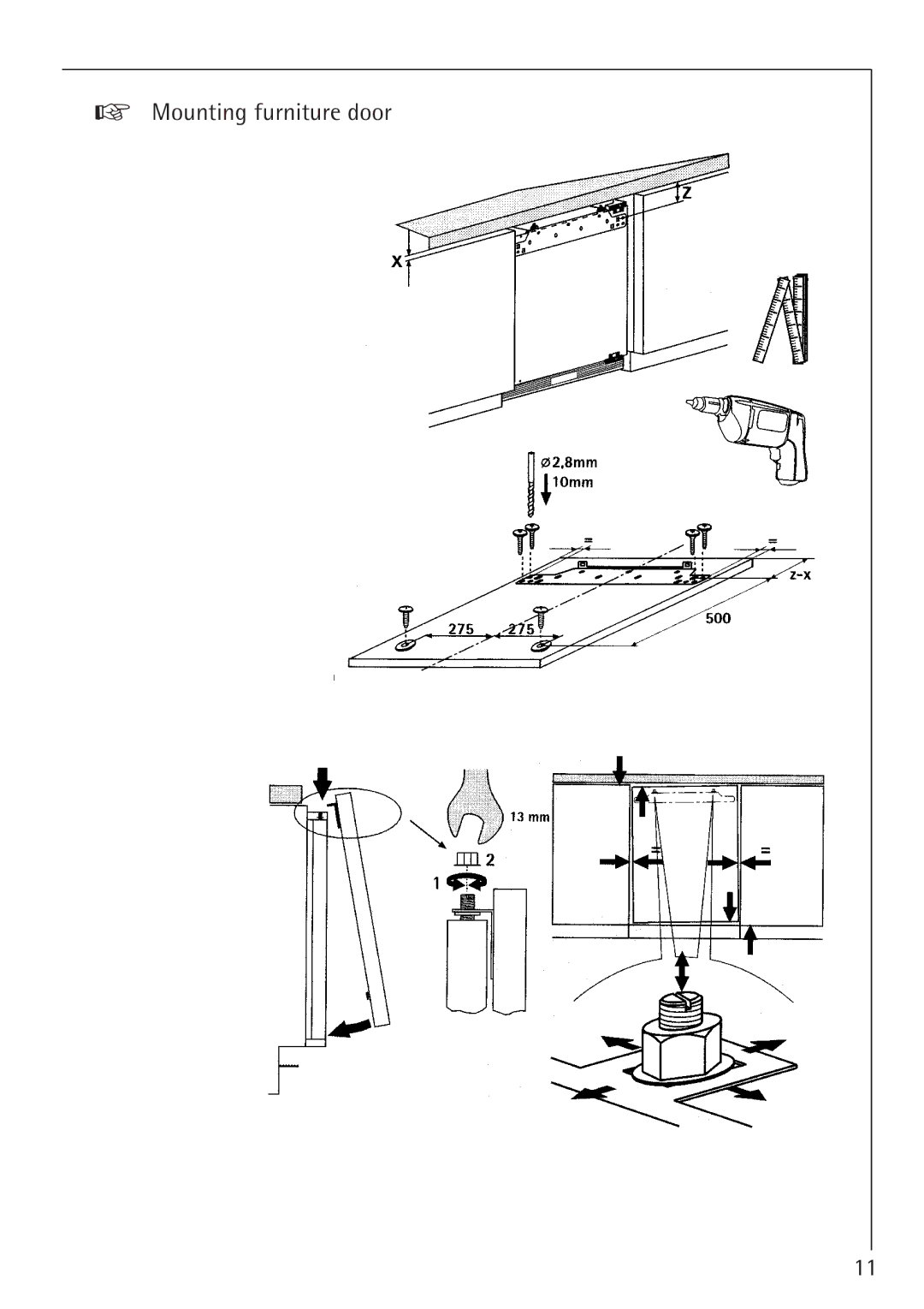 Electrolux 1254-6 iU installation instructions Mounting furniture door 