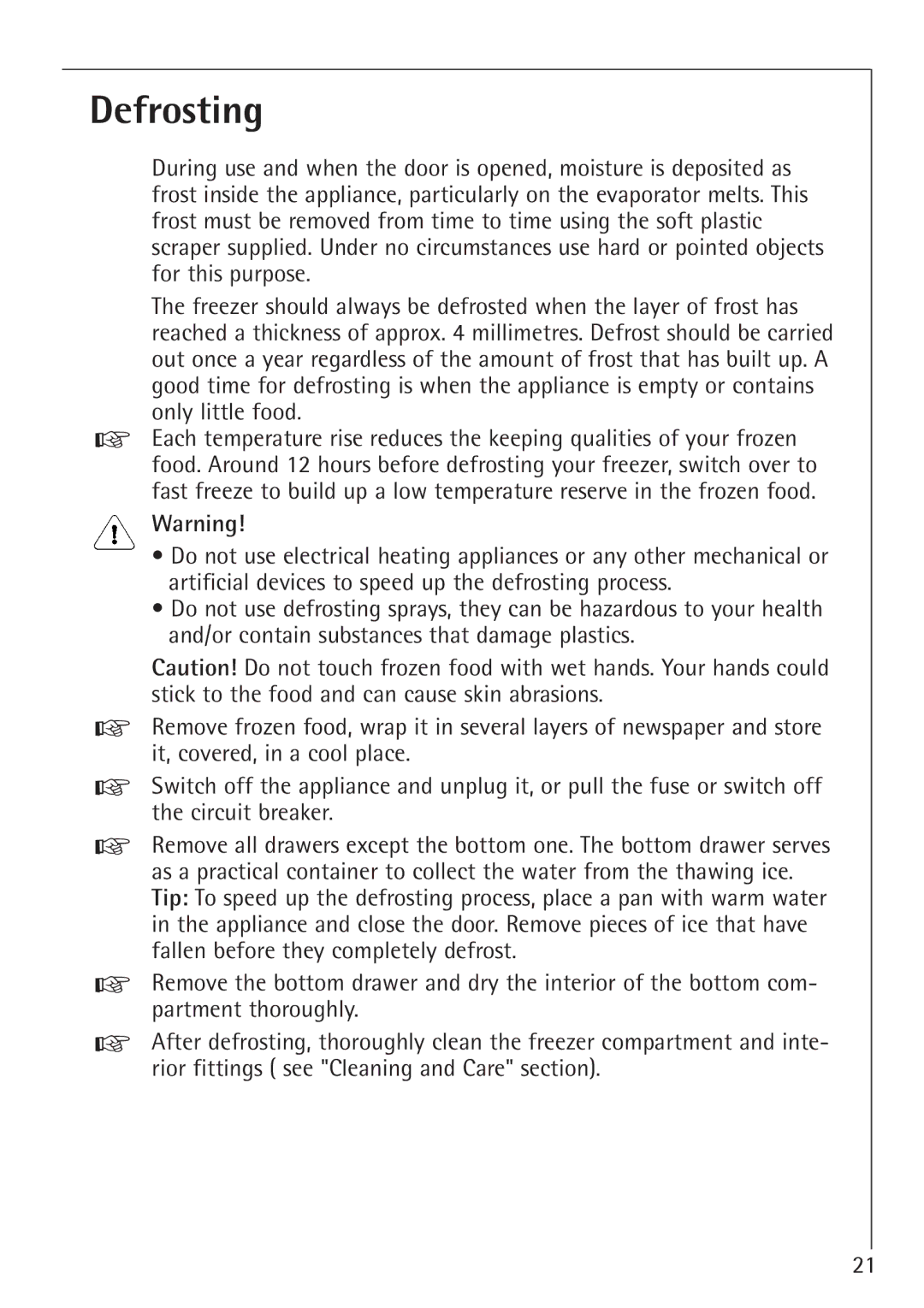 Electrolux 1254-6 iU installation instructions Defrosting 