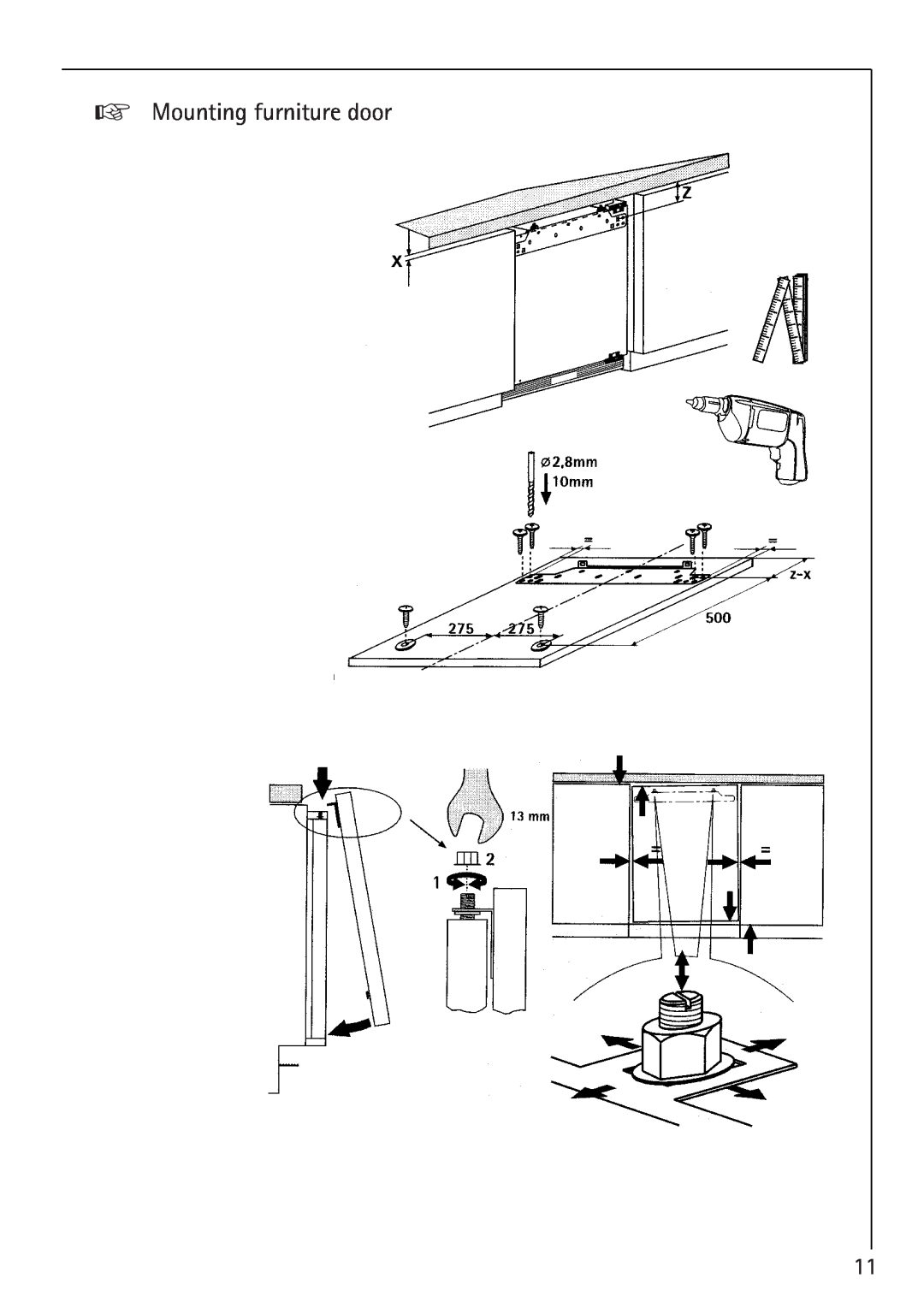Electrolux 1254-6 iU installation instructions Mounting furniture door 