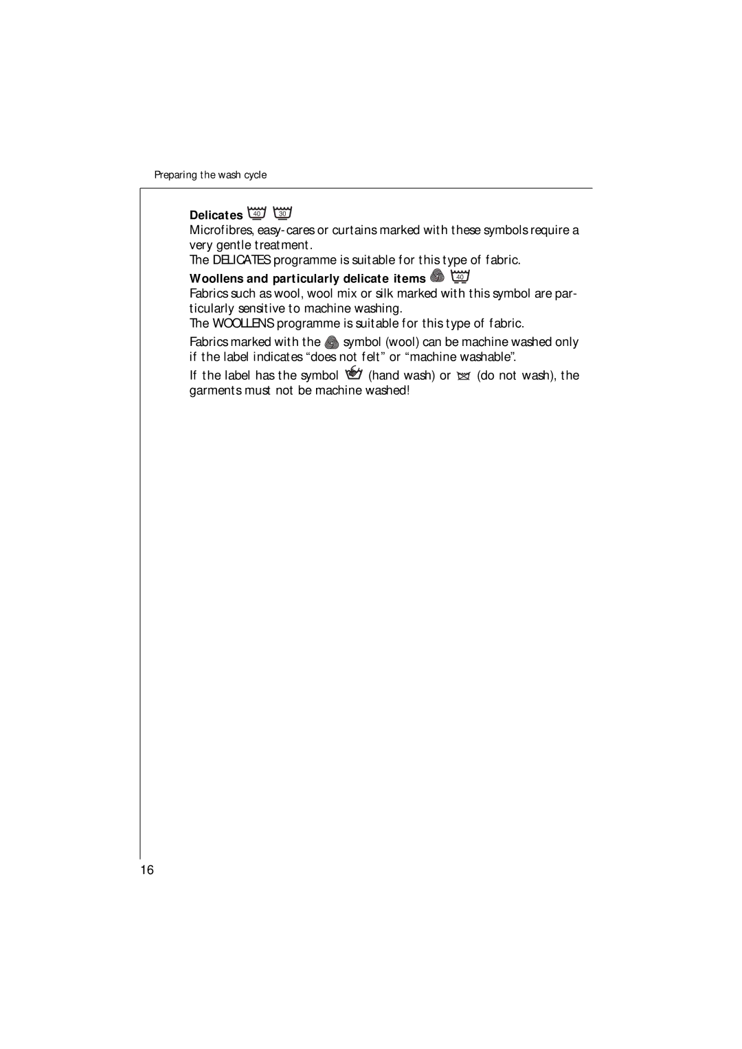 Electrolux 1261 manual Delicates 