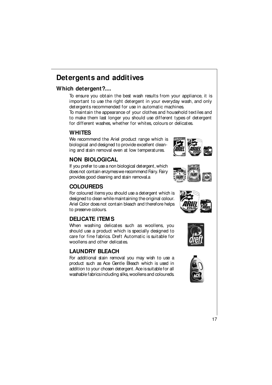 Electrolux 1261 manual Detergents and additives, Which detergent? 