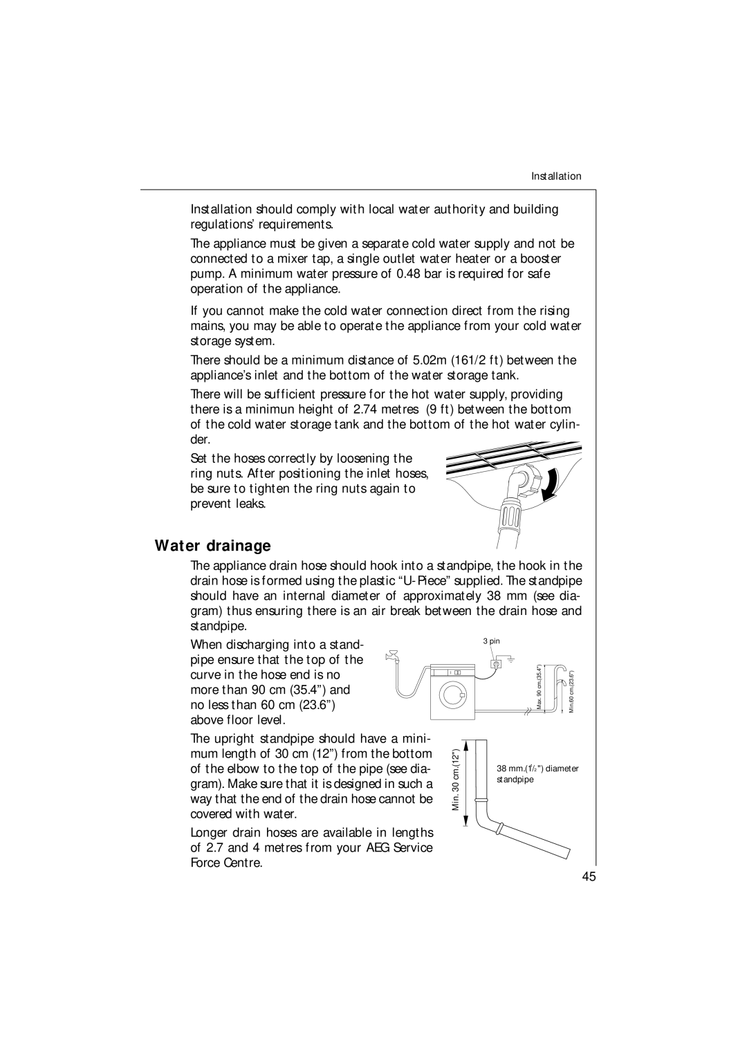 Electrolux 1261 manual Water drainage 