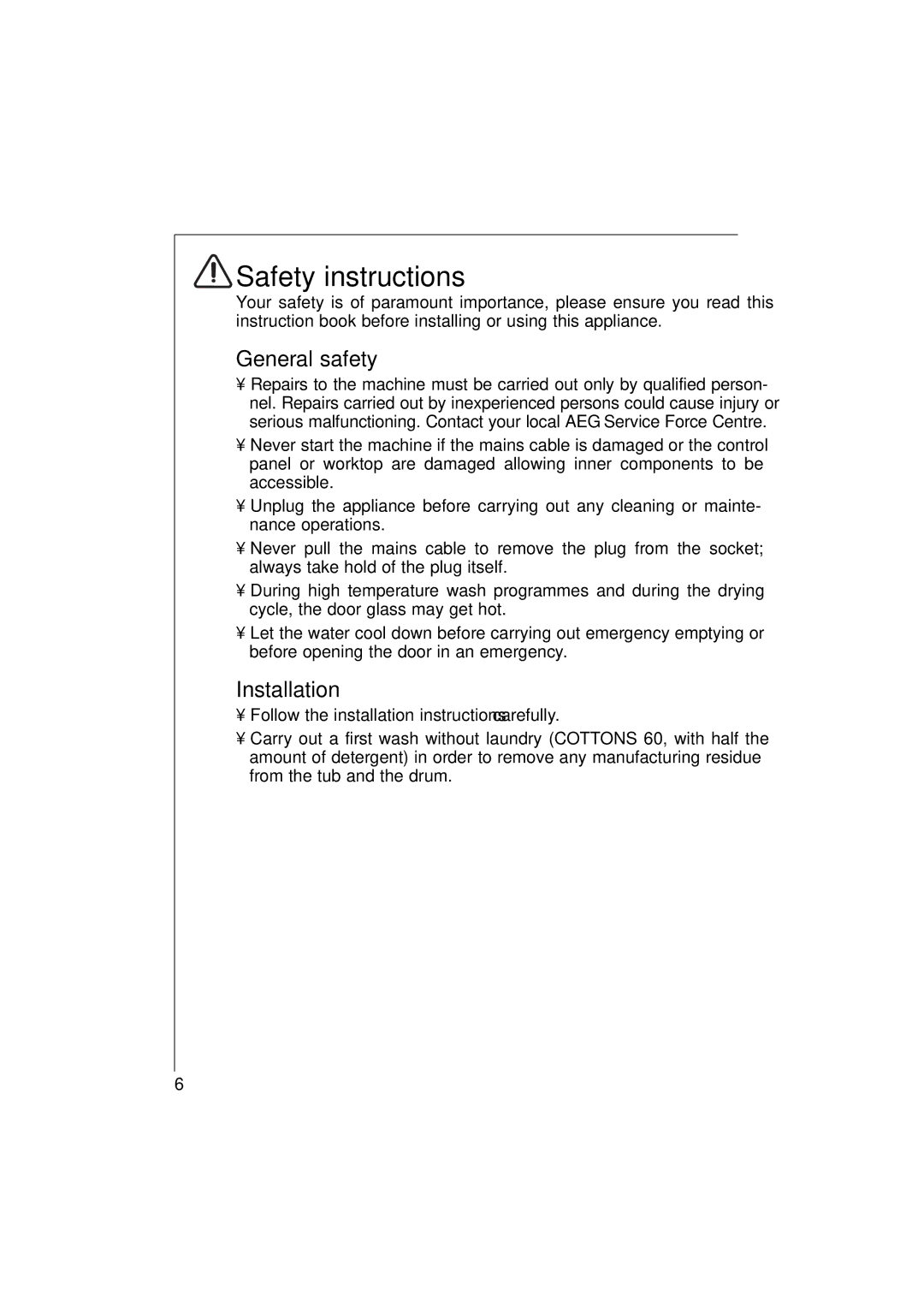 Electrolux 1261 manual Safety instructions, General safety, Installation 