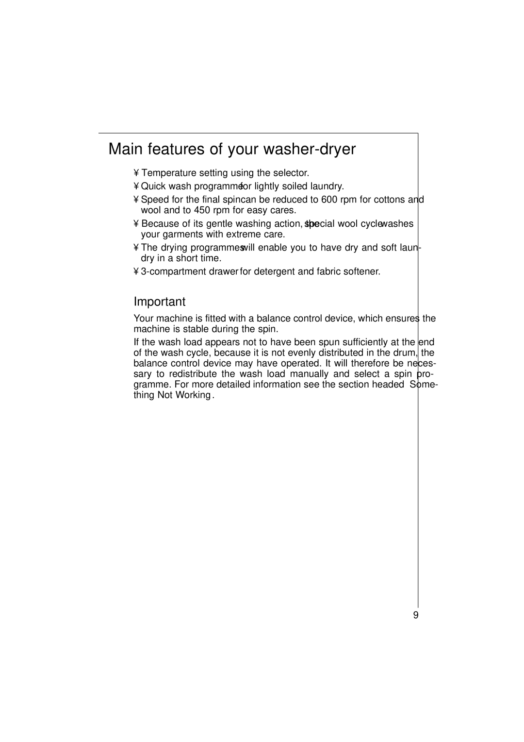 Electrolux 1261 manual Main features of your washer-dryer 