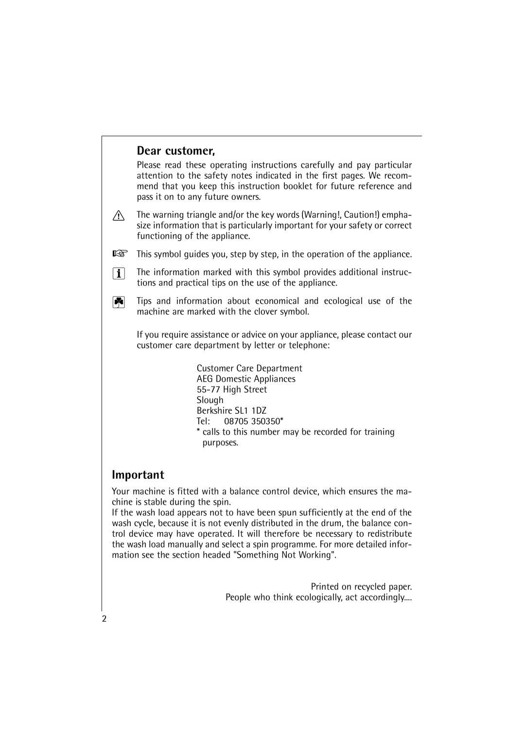 Electrolux 12700 VI manual Dear customer 