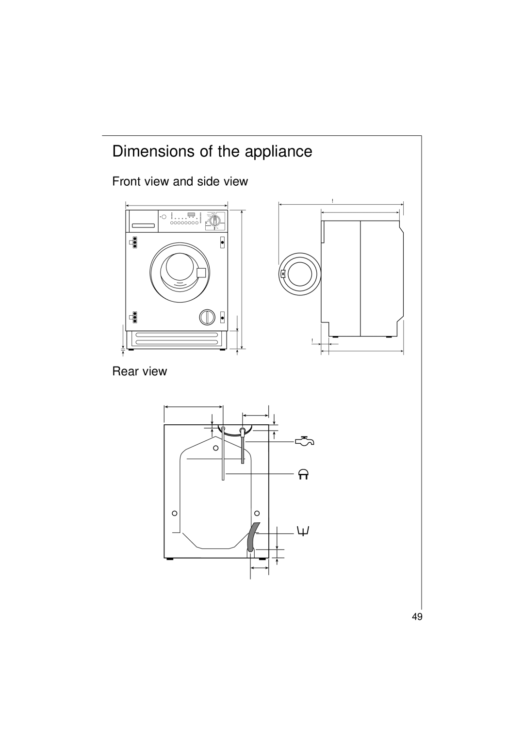 Electrolux 12700 VI manual Front view and side view, Rear view 