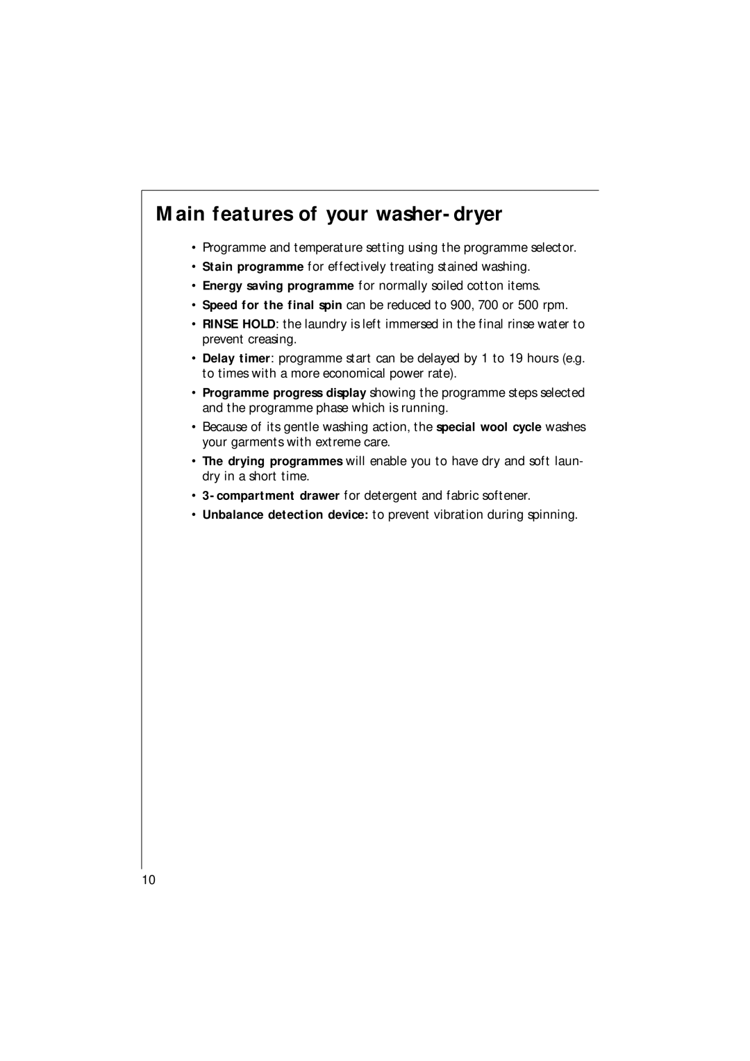 Electrolux 1271 VI manual Main features of your washer-dryer 