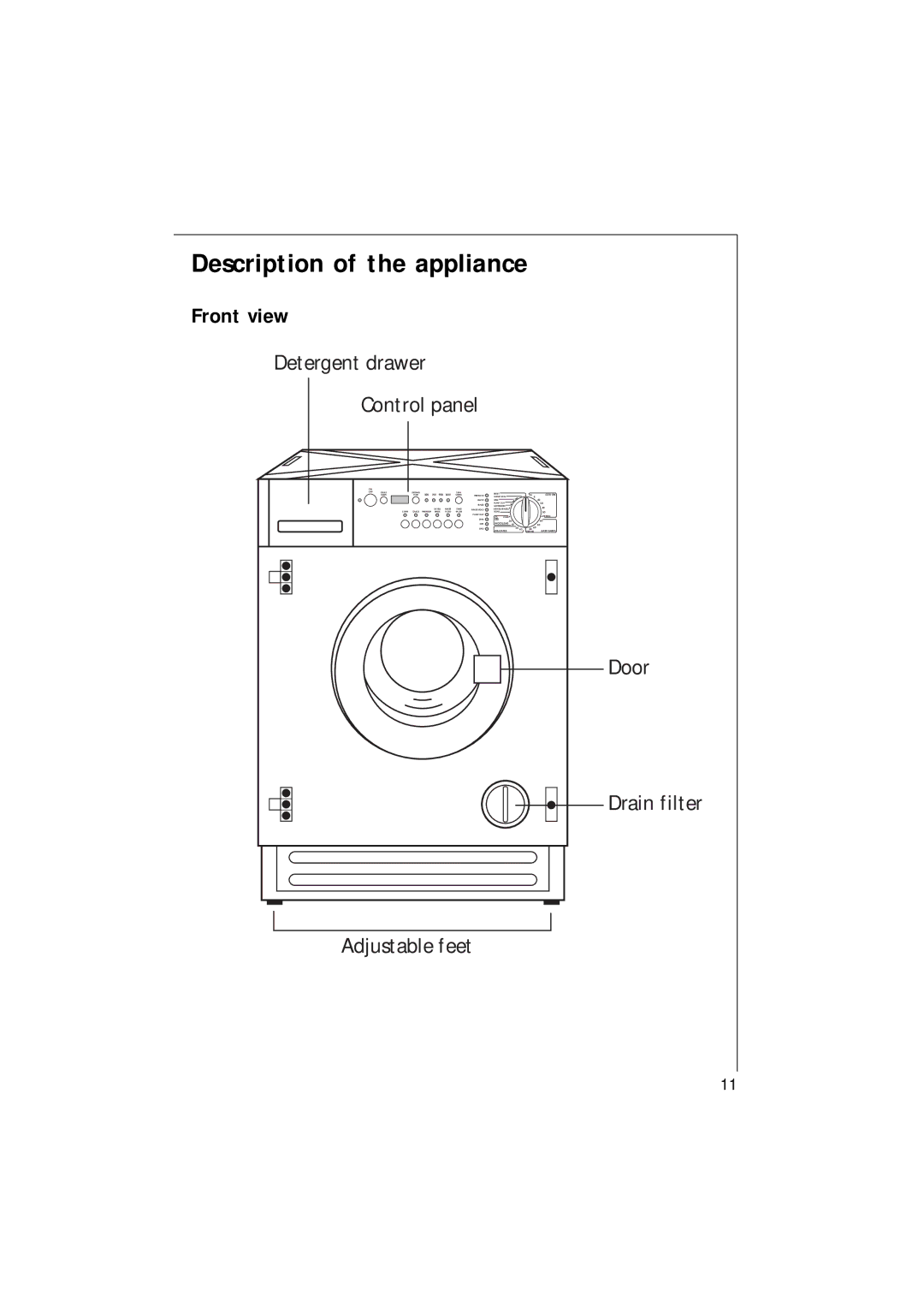 Electrolux 1271 VI manual Description of the appliance, Front view 