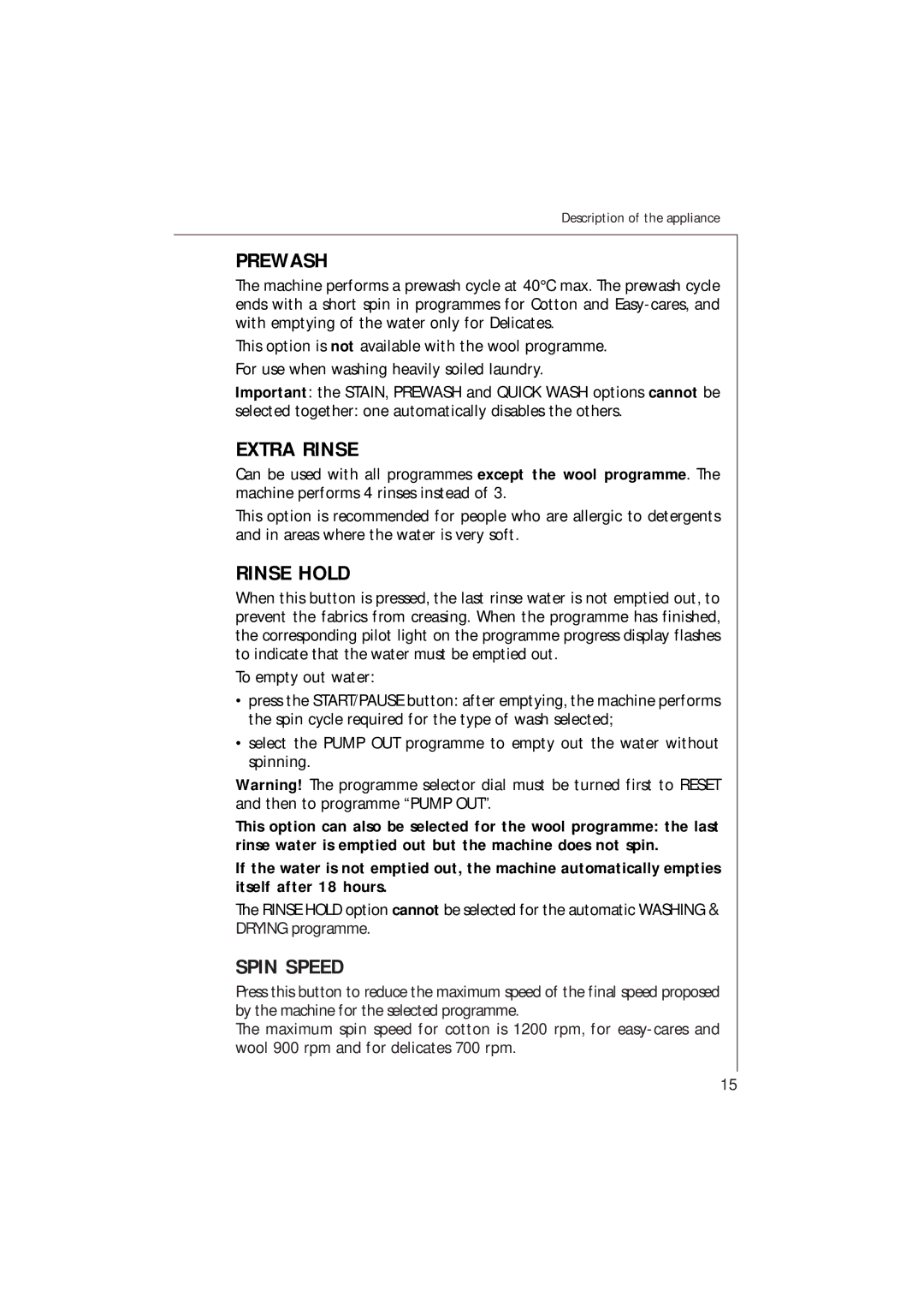 Electrolux 1271 VI manual Prewash 