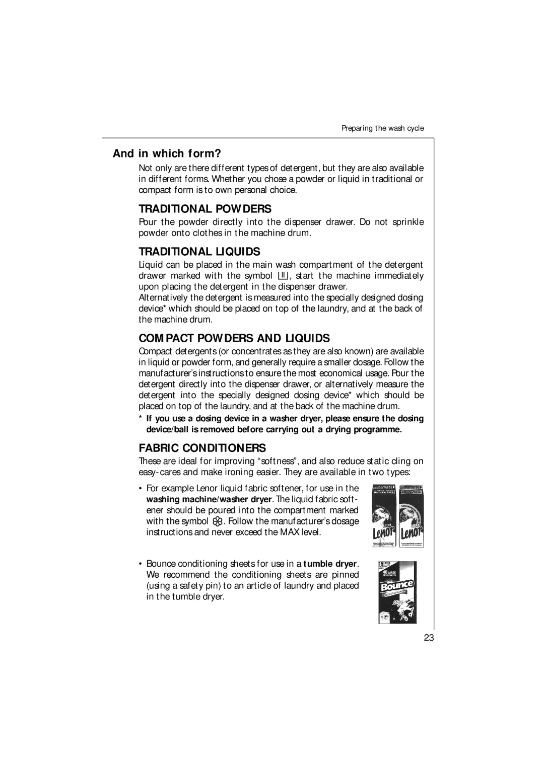 Electrolux 1271 VI manual Which form?, Traditional Powders 