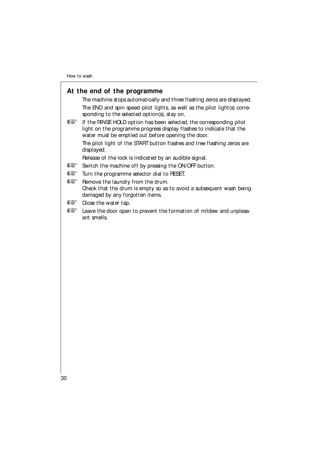 Electrolux 1271 VI manual At the end of the programme 