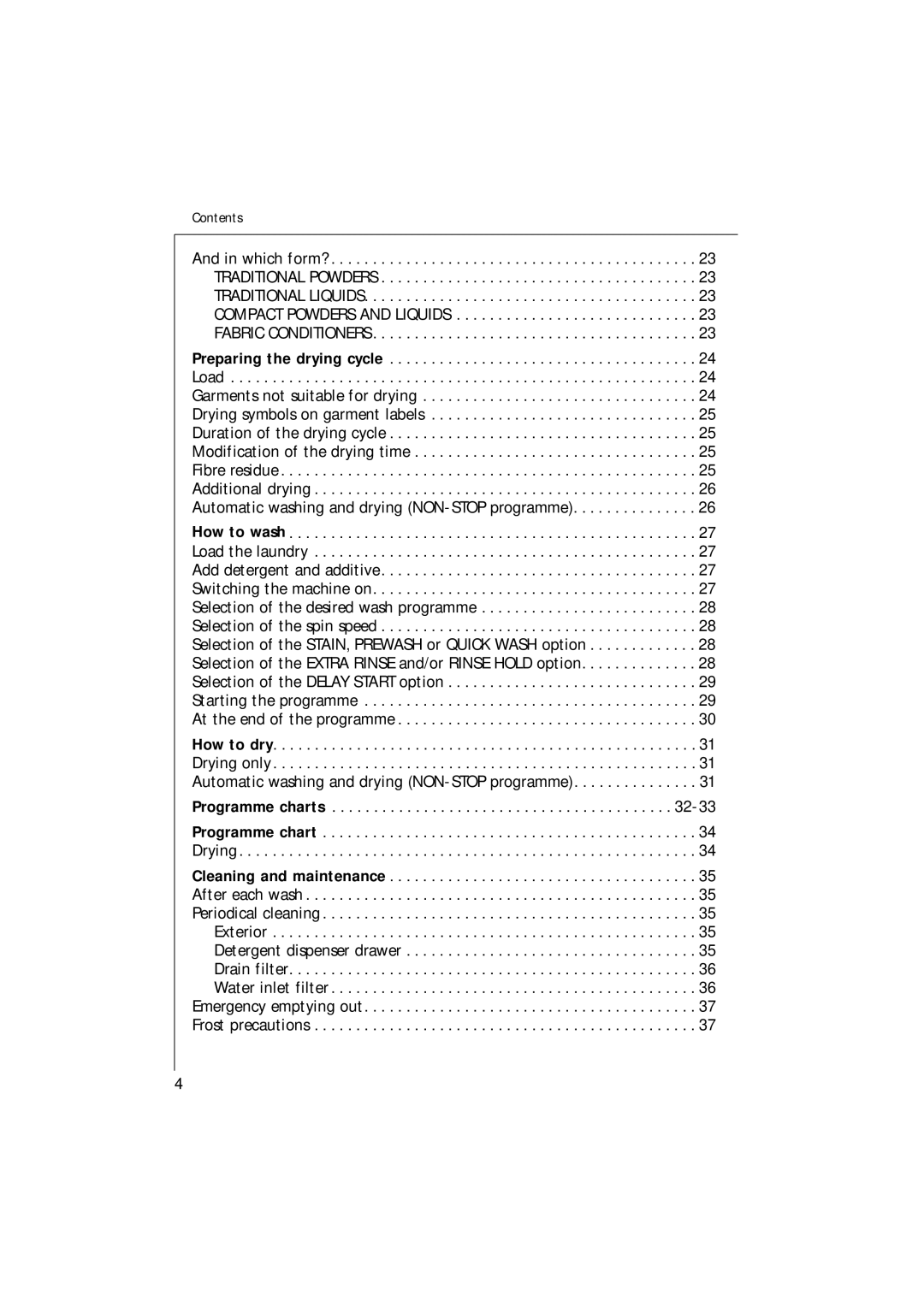 Electrolux 1271 VI manual Programme charts 