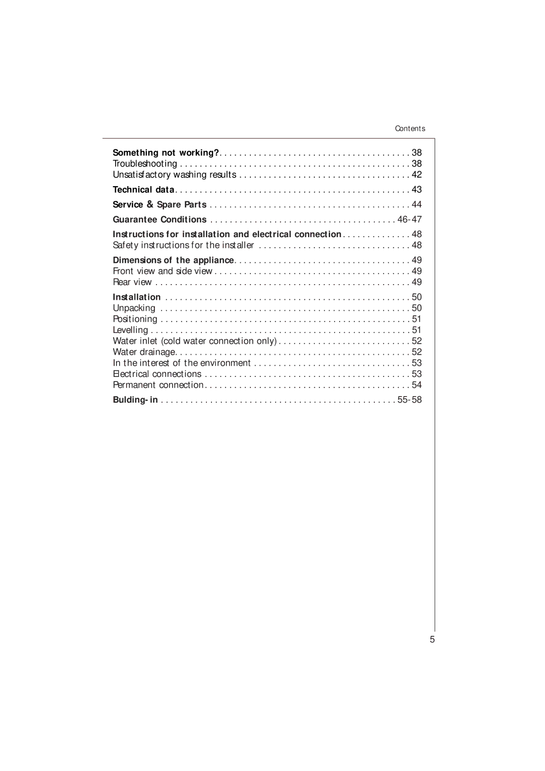 Electrolux 1271 VI manual Technical data Service & Spare Parts Guarantee Conditions, Bulding-in 