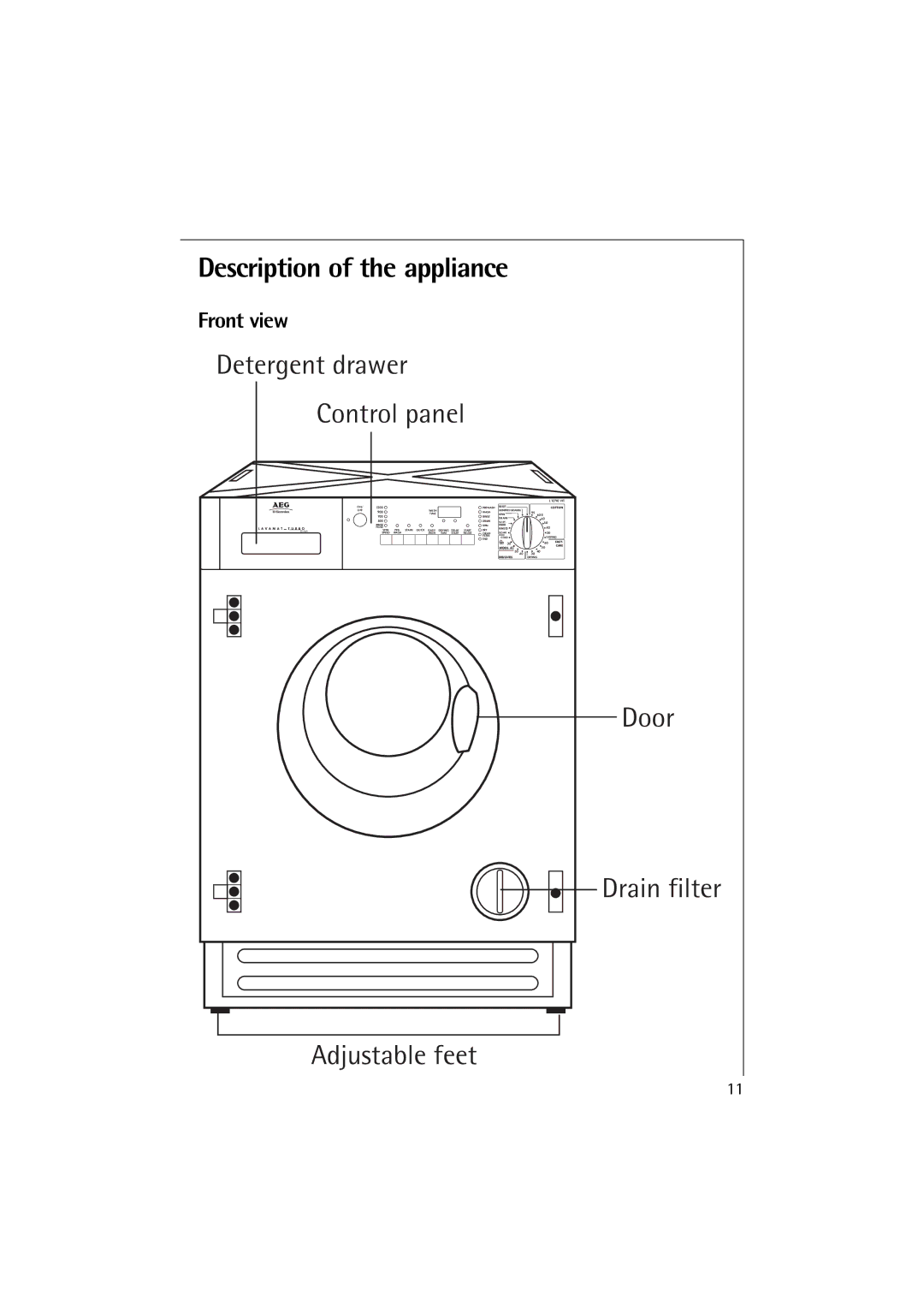 Electrolux 12710 VIT, 14710 VIT manual Description of the appliance, Front view 