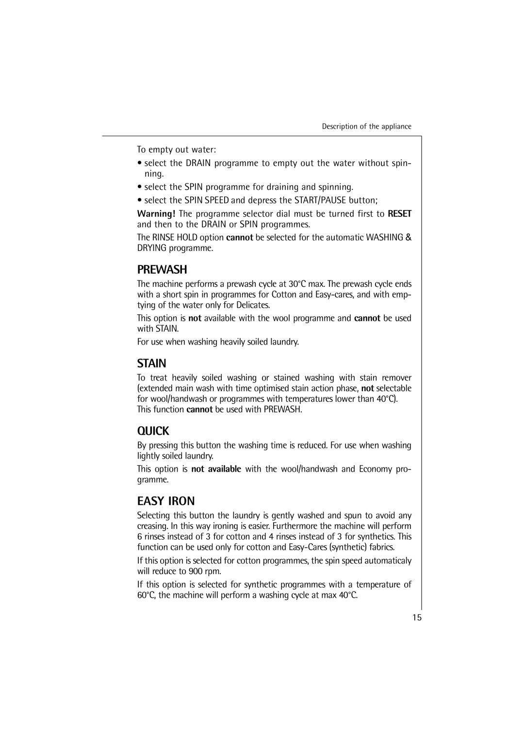 Electrolux 12710 VIT, 14710 VIT manual This function cannot be used with Prewash 