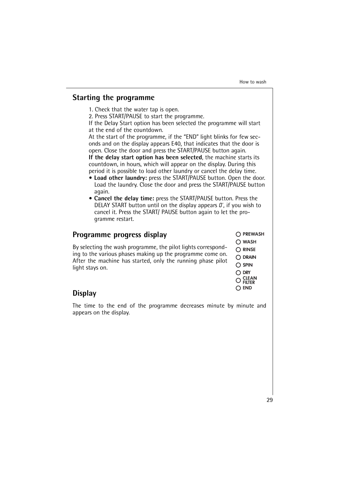 Electrolux 12710 VIT, 14710 VIT manual Starting the programme, Programme progress display 