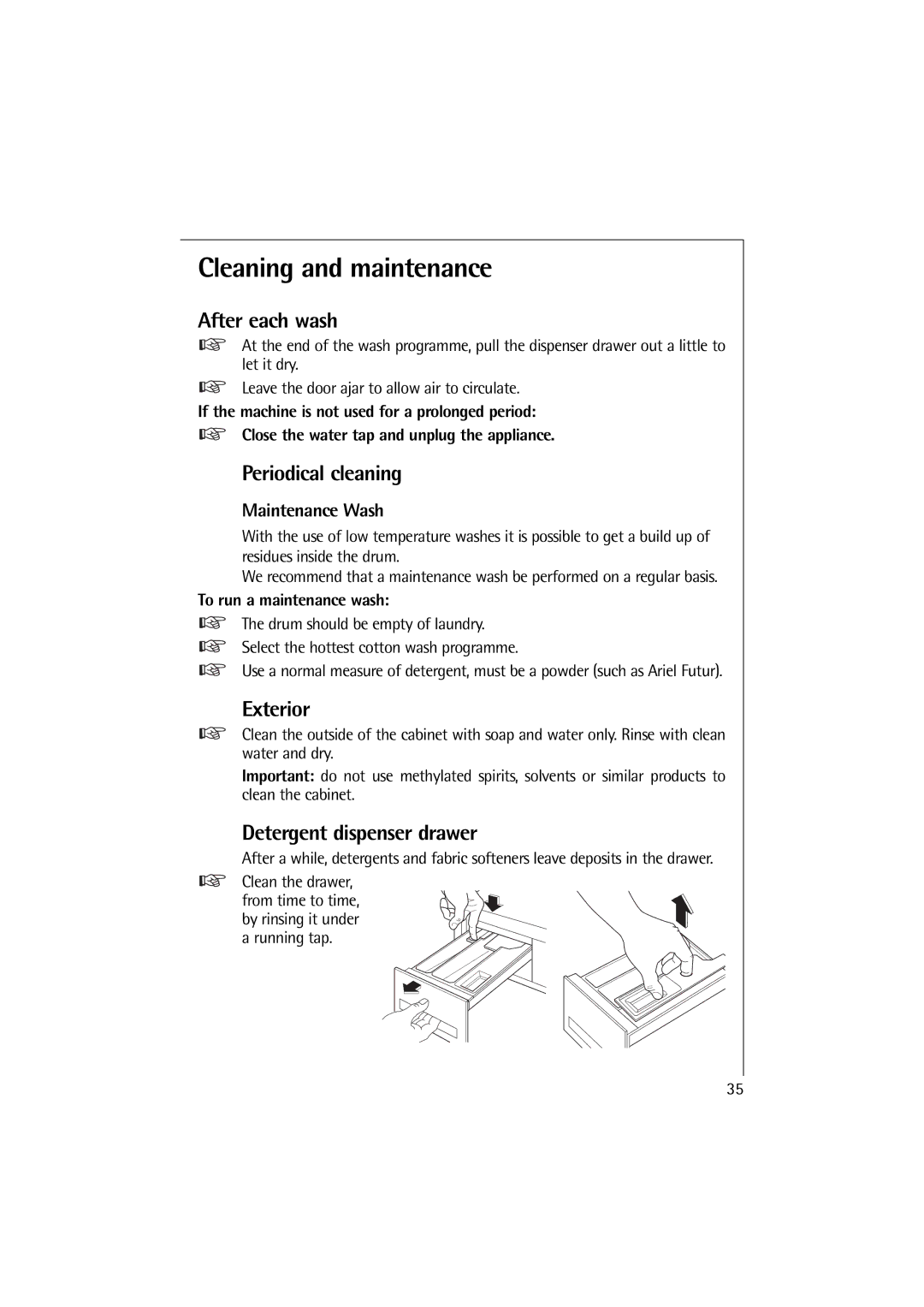 Electrolux 12710 VIT, 14710 VIT manual Cleaning and maintenance, After each wash, Periodical cleaning, Exterior 