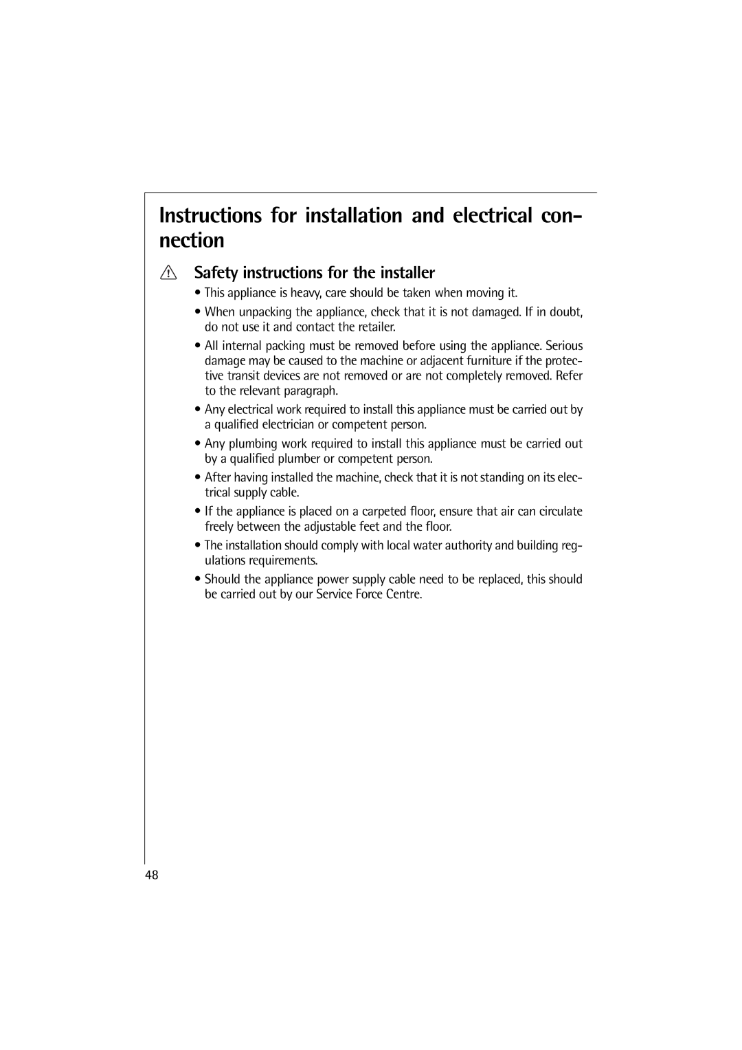 Electrolux 12710 VIT, 14710 VIT manual Instructions for installation and electrical con- nection 