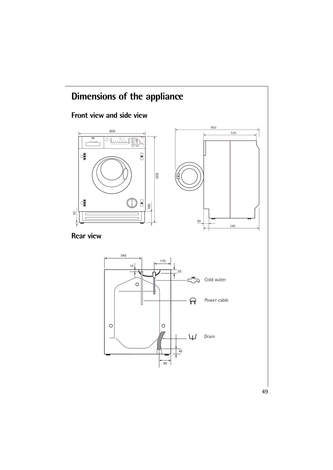 Electrolux 12710 VIT, 14710 VIT manual Dimensions of the appliance 