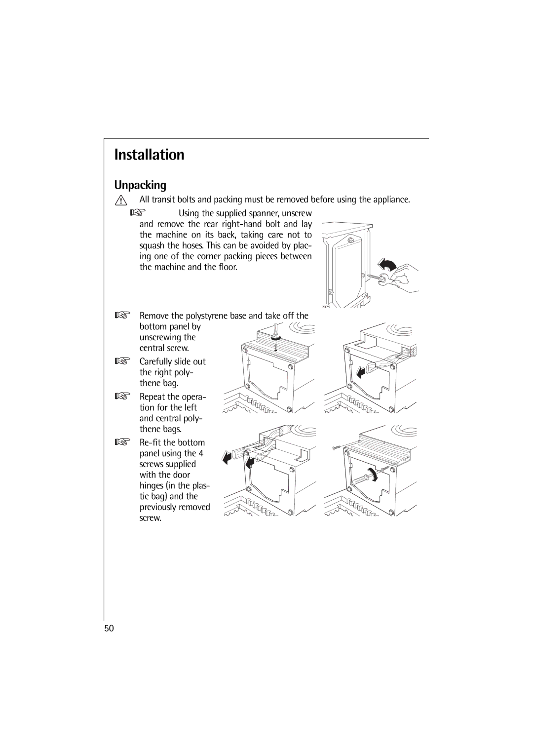 Electrolux 12710 VIT, 14710 VIT manual Installation, Unpacking 