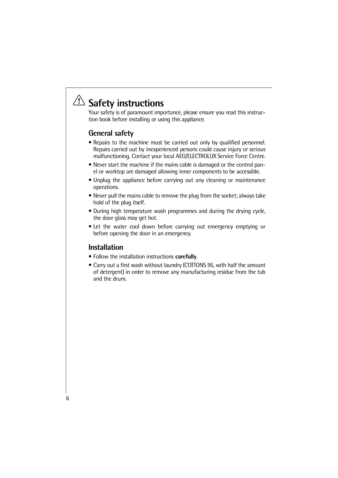 Electrolux 12710 VIT, 14710 VIT manual Safety instructions, General safety, Installation 