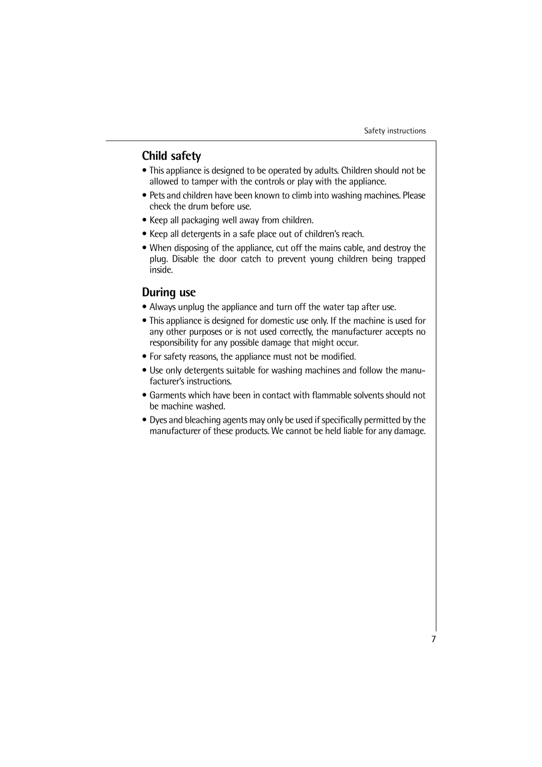 Electrolux 12710 VIT, 14710 VIT manual Child safety, During use 