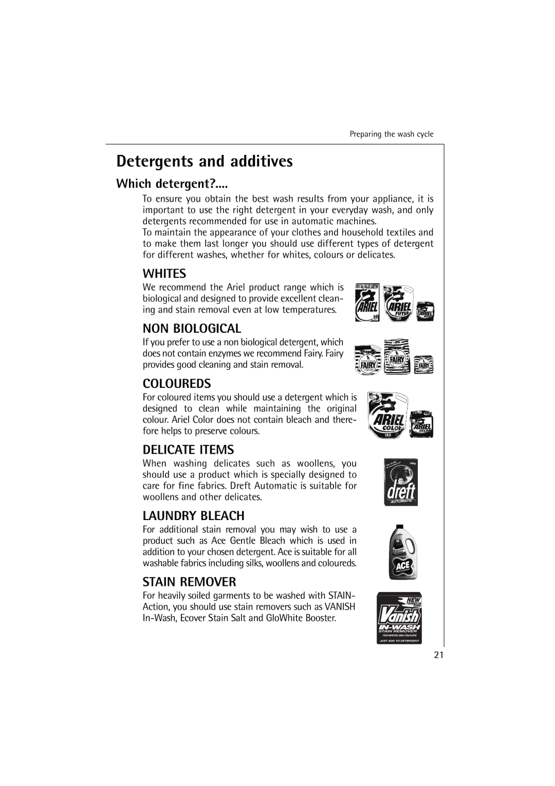 Electrolux 12830 manual Detergents and additives, Which detergent? 