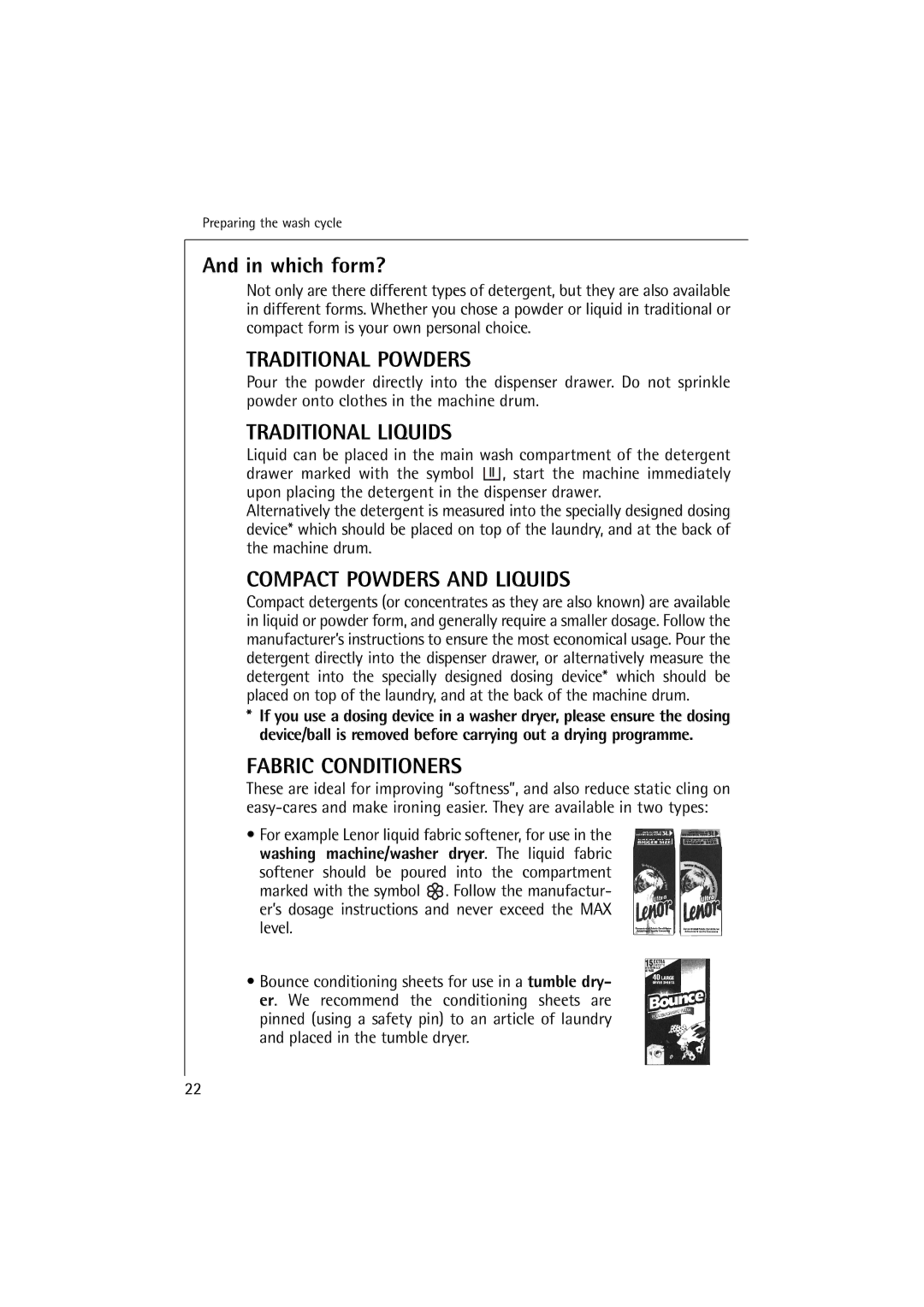 Electrolux 12830 manual Which form?, Traditional Powders 