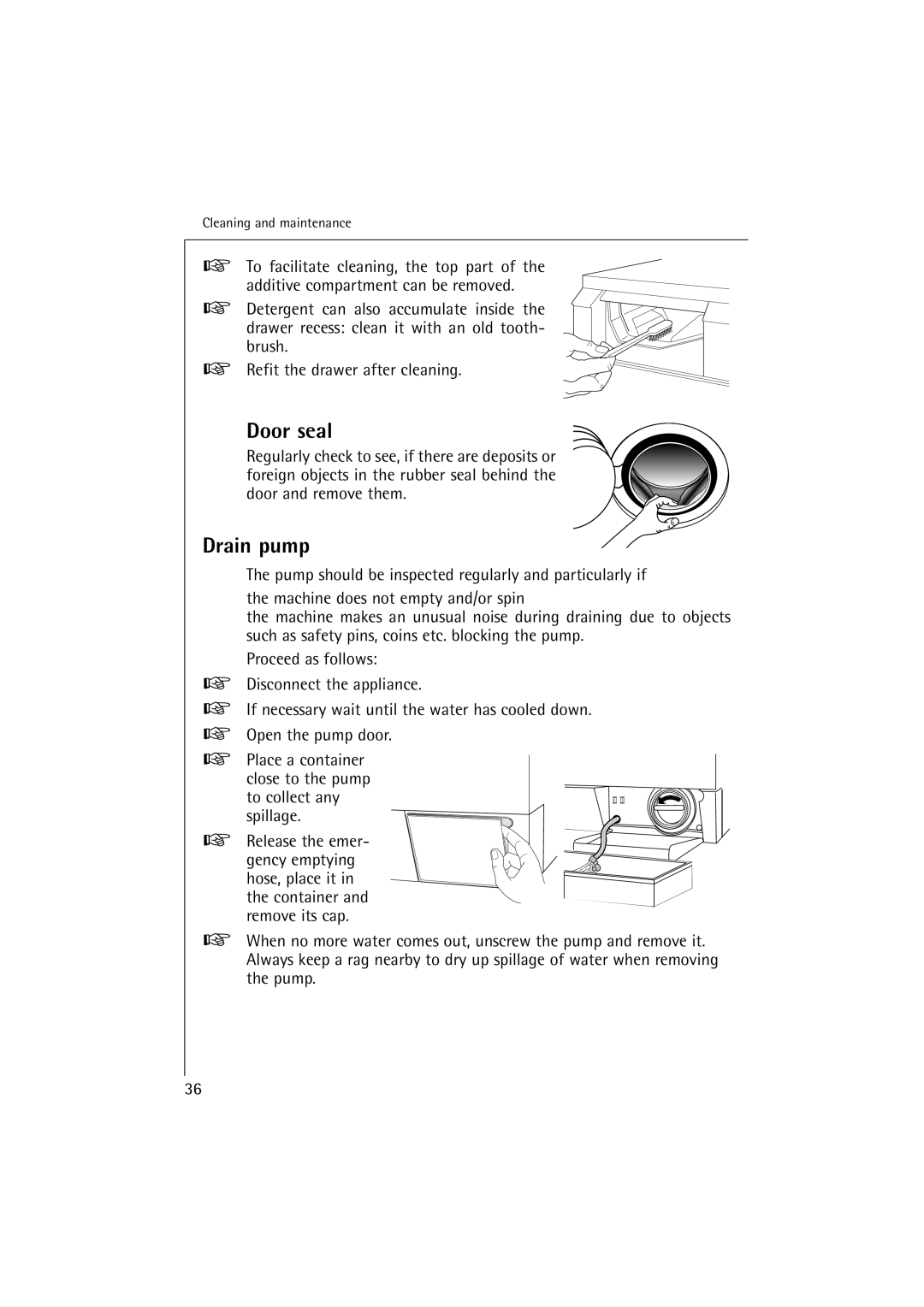 Electrolux 12830 manual Door seal, Drain pump 