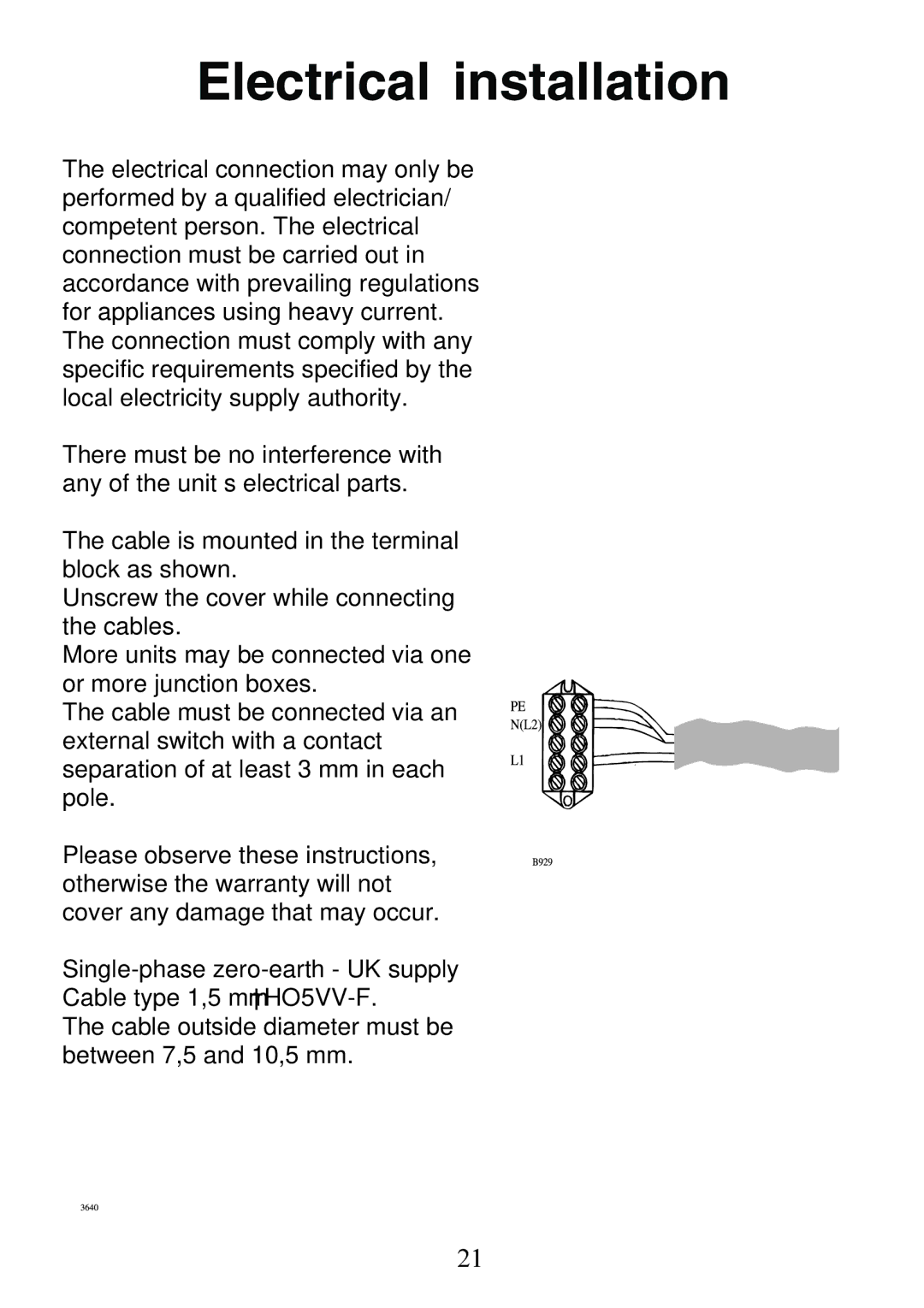 Electrolux 130 FG-m manual Electrical installation 