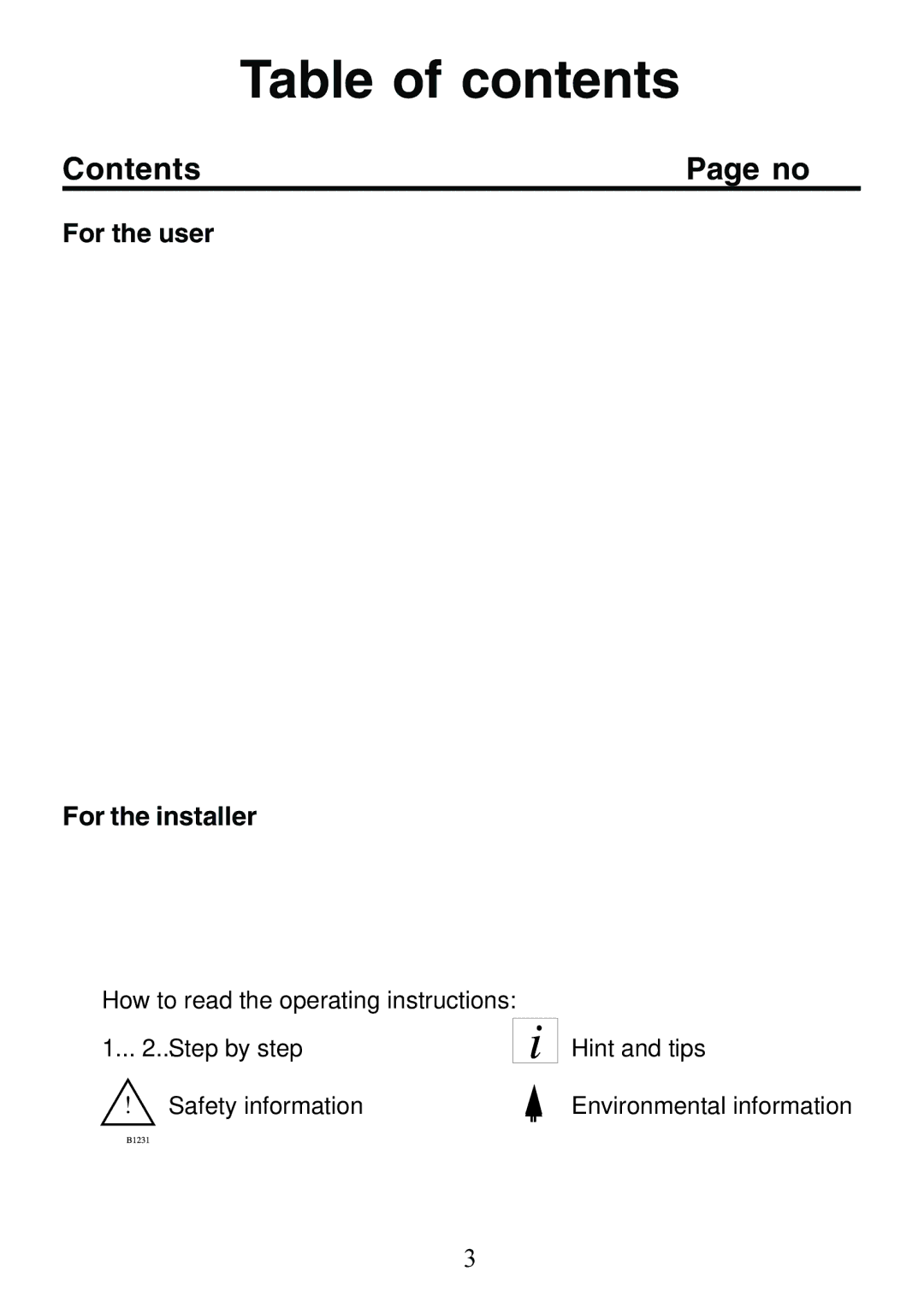 Electrolux 130 FG-m manual Table of contents 