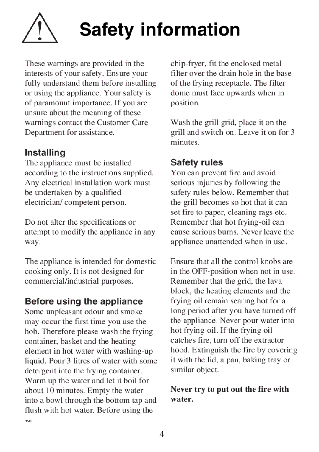 Electrolux 130 FG-m manual Safety information, Installing, Before using the appliance, Safety rules 