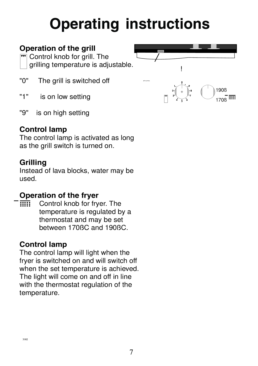 Electrolux 130 FG-m manual Operating instructions, Operation of the grill, Control lamp, Grilling, Operation of the fryer 