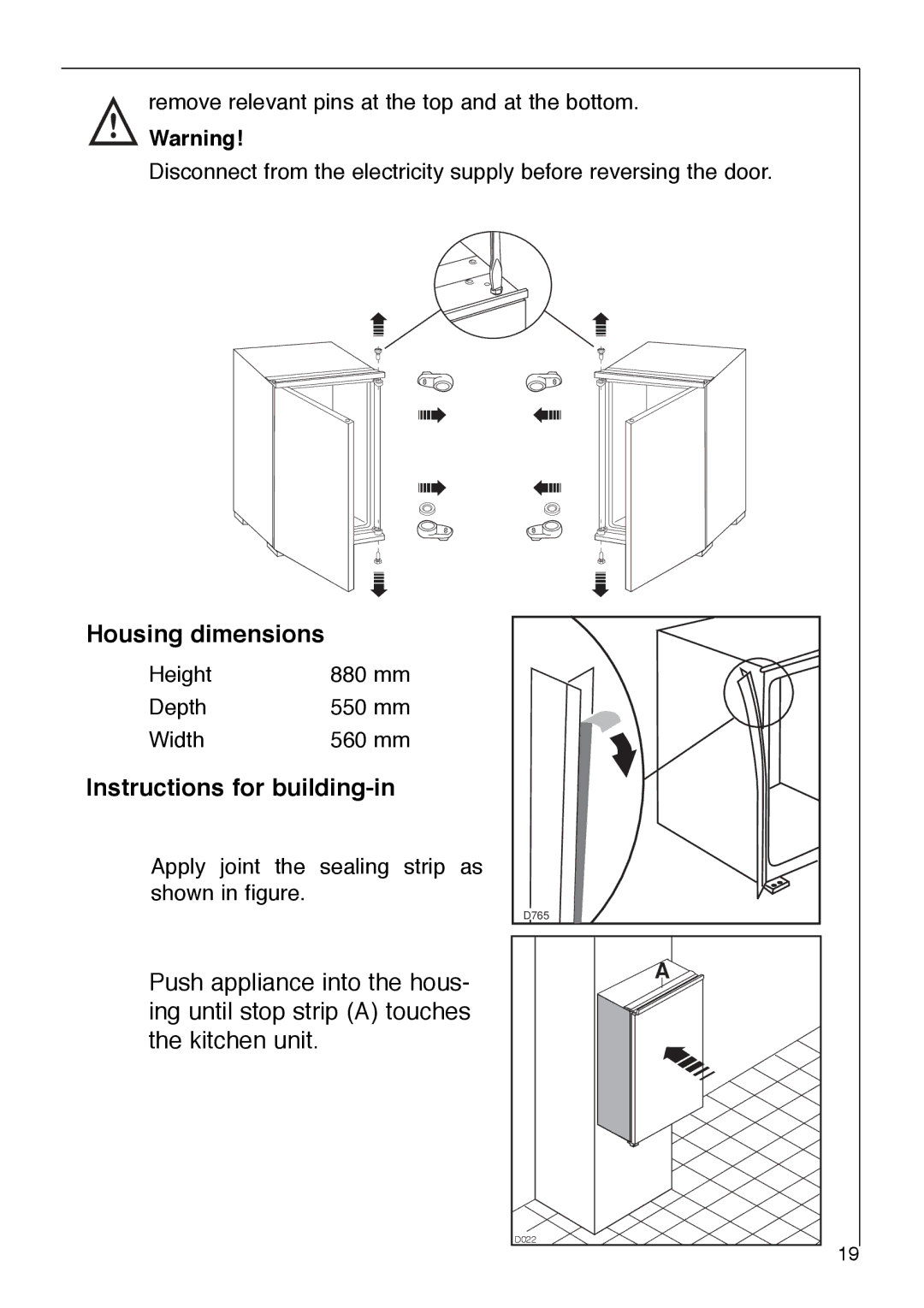 Electrolux 1333-6 i installation instructions Housing dimensions, Instructions for building-in 