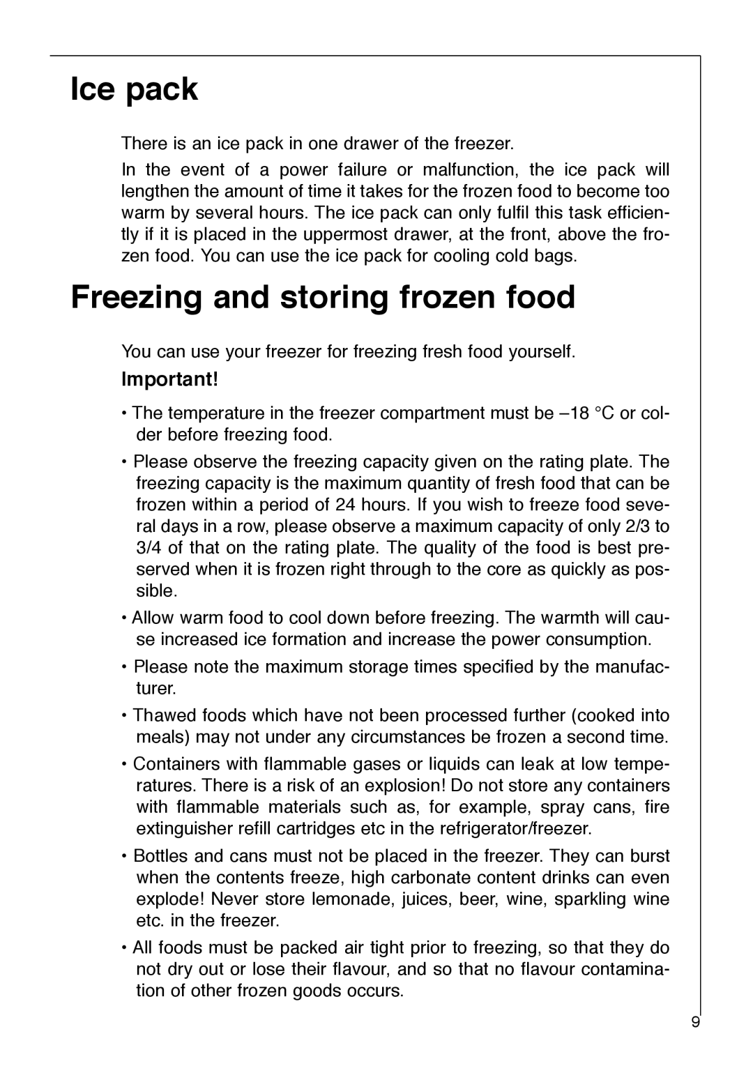 Electrolux 1333-6 i installation instructions Ice pack, Freezing and storing frozen food 