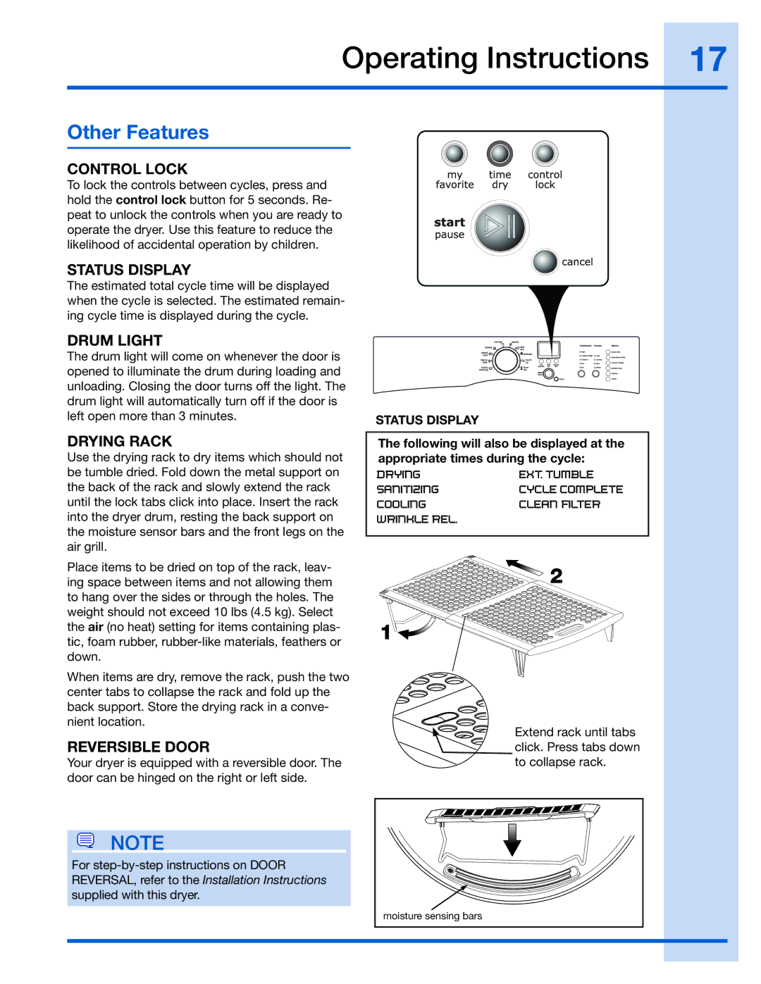 Electrolux EIED55H, 137018300 A manual Other Features 