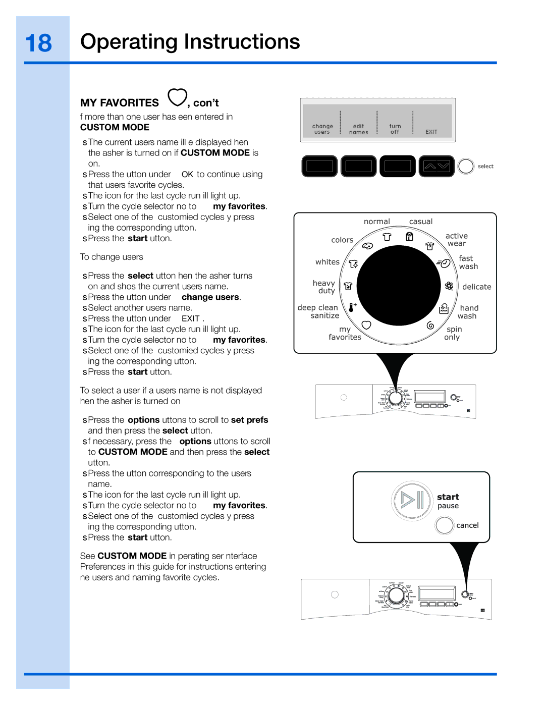 Electrolux 137023200 A manual MY Favorites, Con’t, Custom Mode 