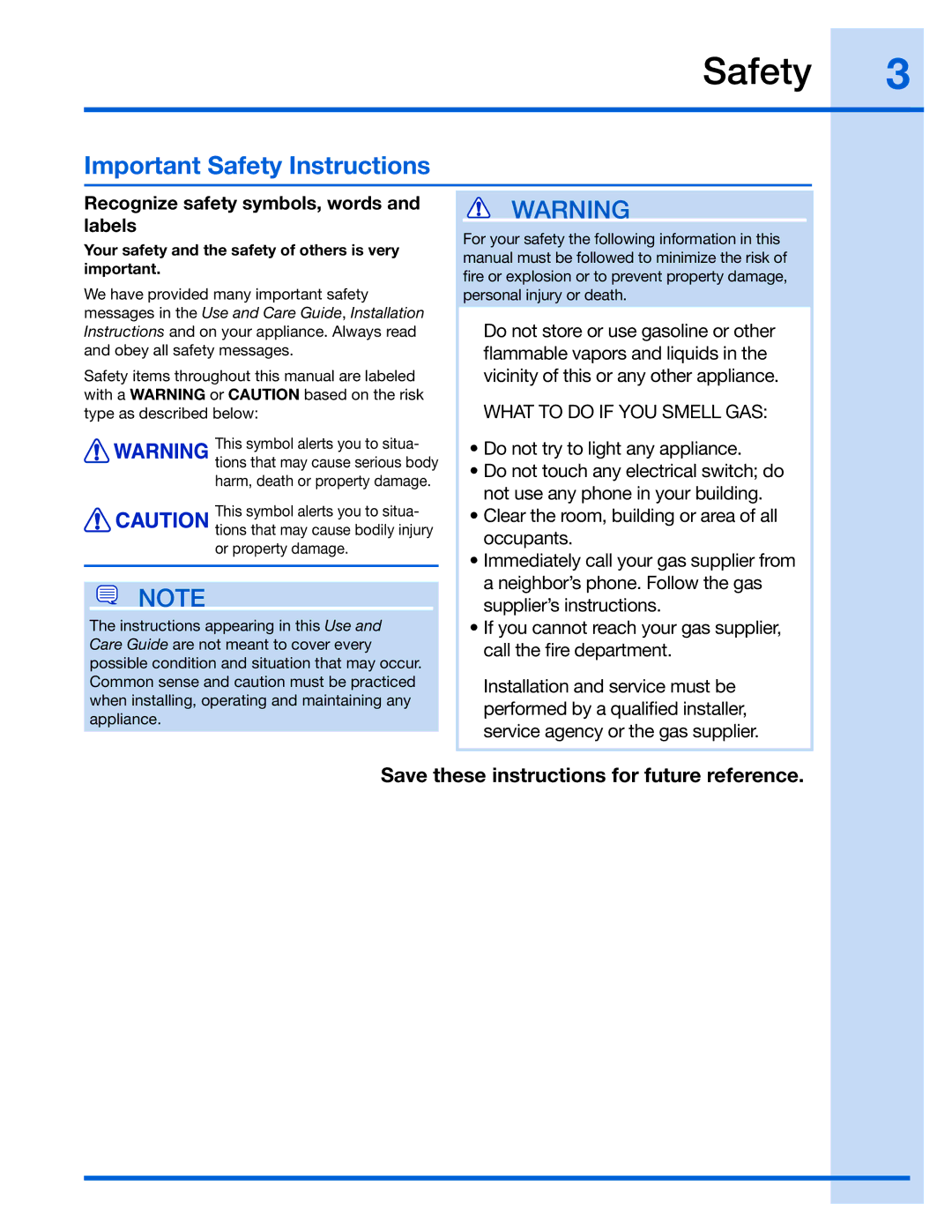 Electrolux 137023200 A manual Important Safety Instructions, Recognize safety symbols, words Labels 