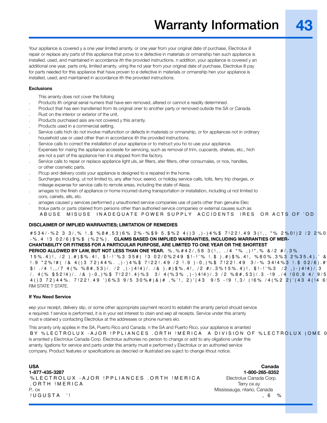 Electrolux 137023200 A manual Warranty Information, Exclusions 