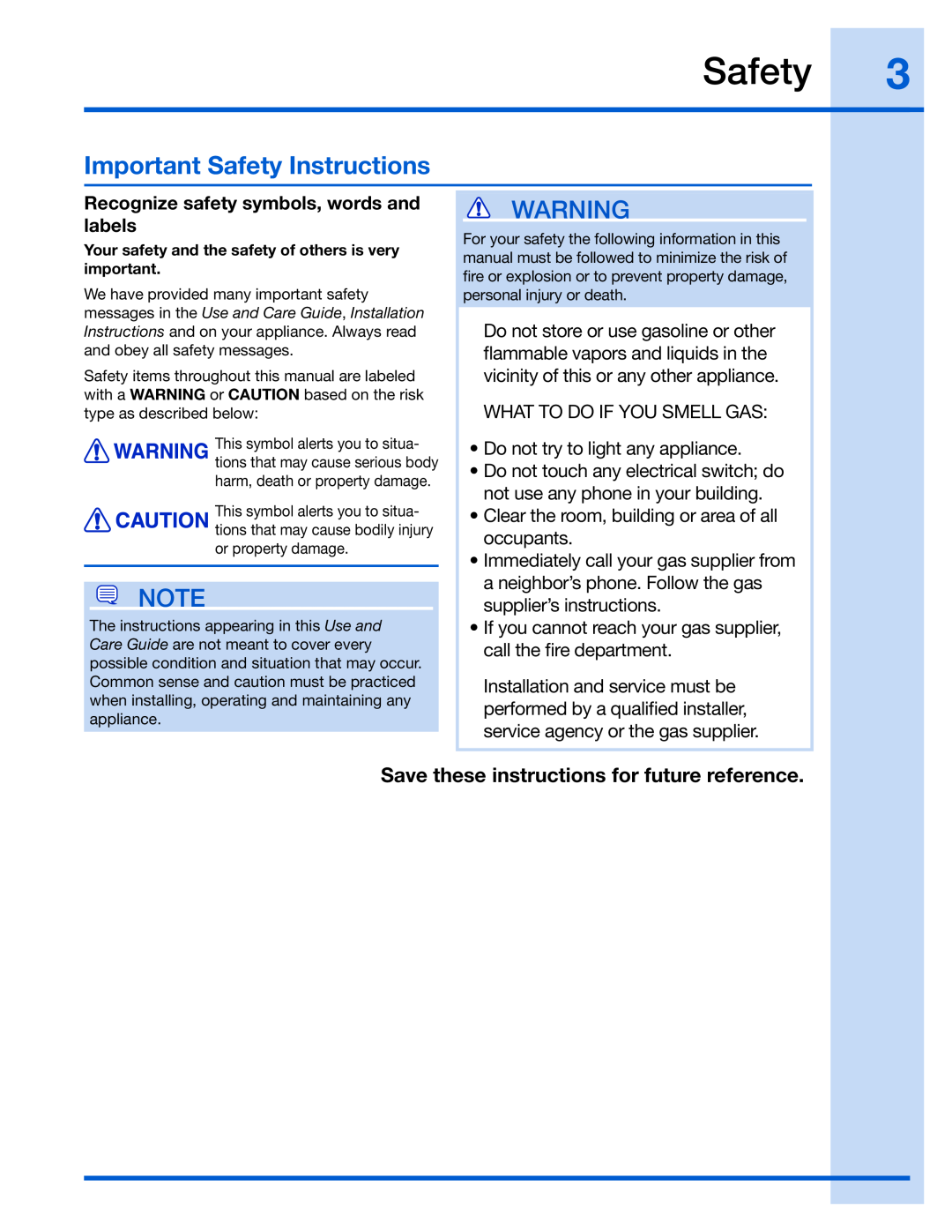 Electrolux 137023200 A manual Important Safety Instructions, Recognize safety symbols, words and, labels 