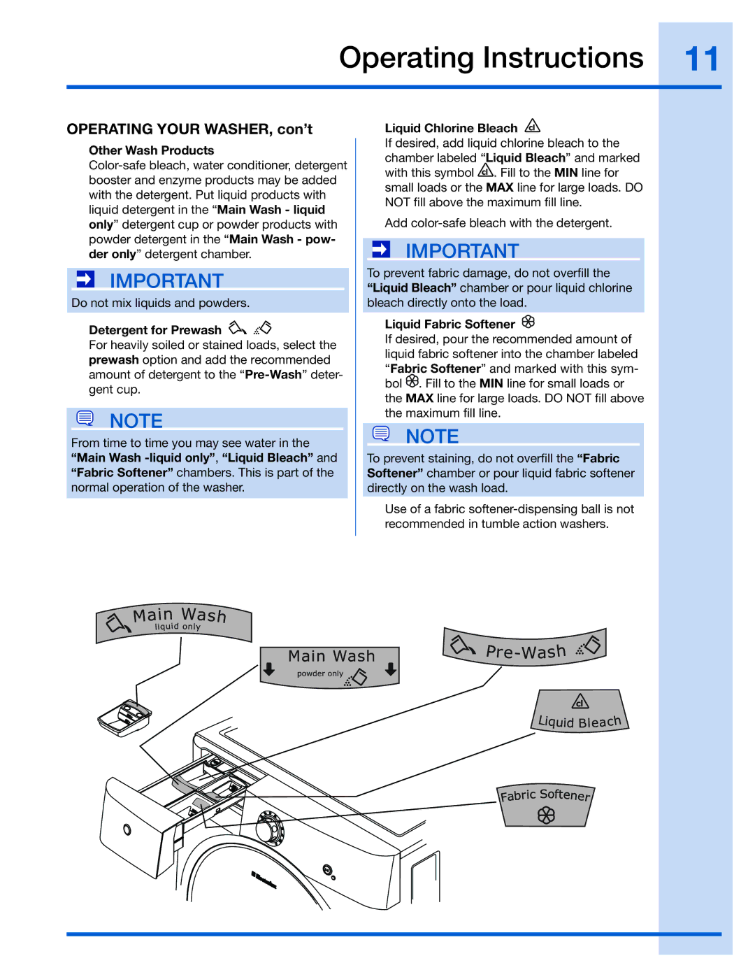 Electrolux 137023500 A (0801)) manual Operating Your WASHER, con’t, Other Wash Products 