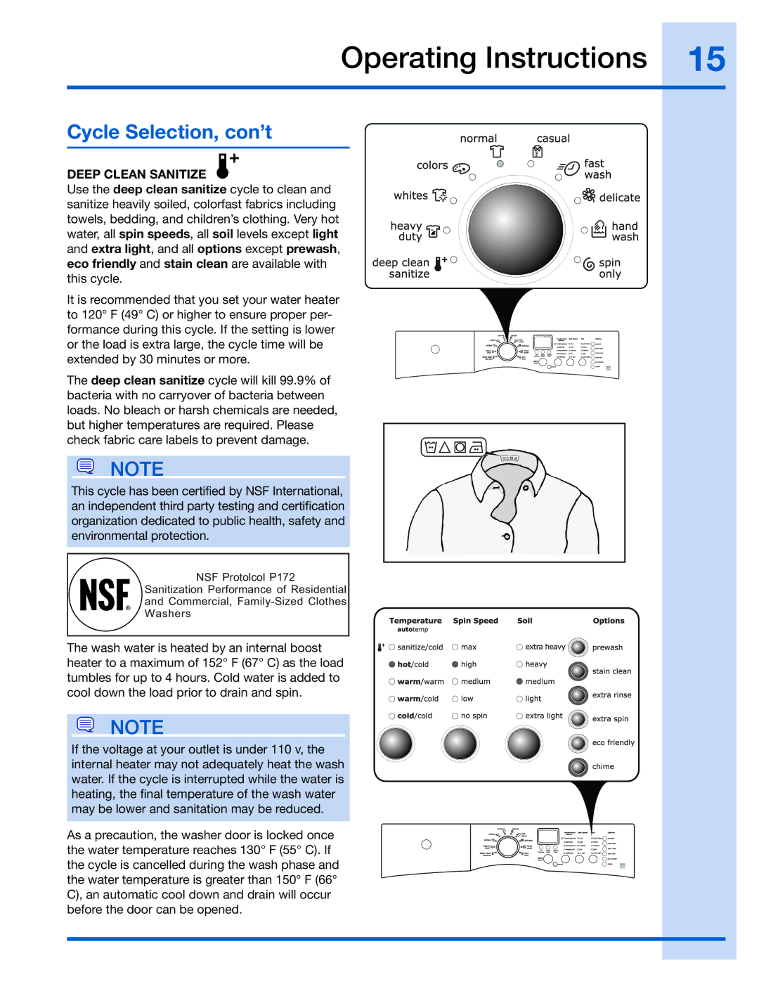 Electrolux 137023500 A (0801)) manual Cycle Selection, con’t, Deep Clean Sanitize 