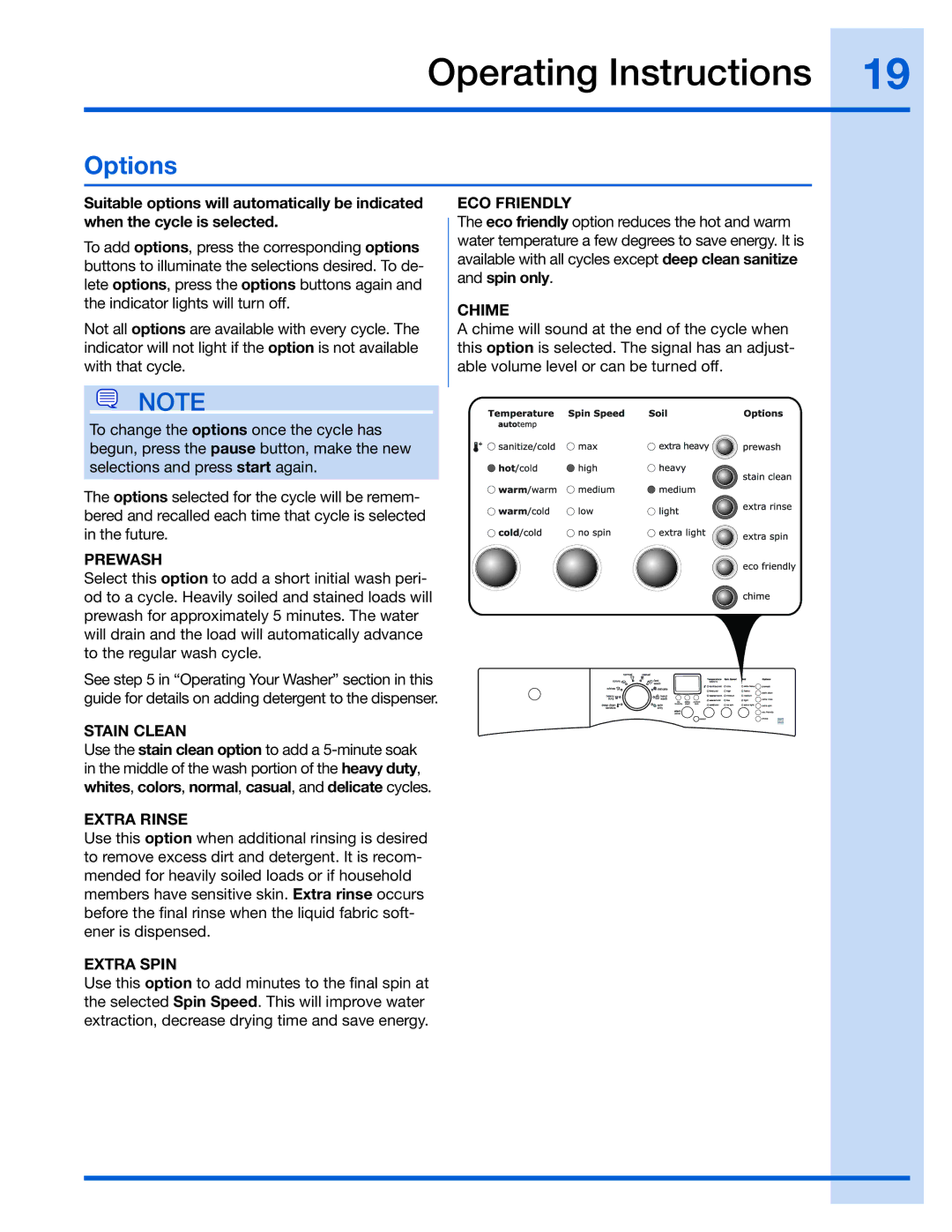 Electrolux 137023500 A (0801)) manual Options 