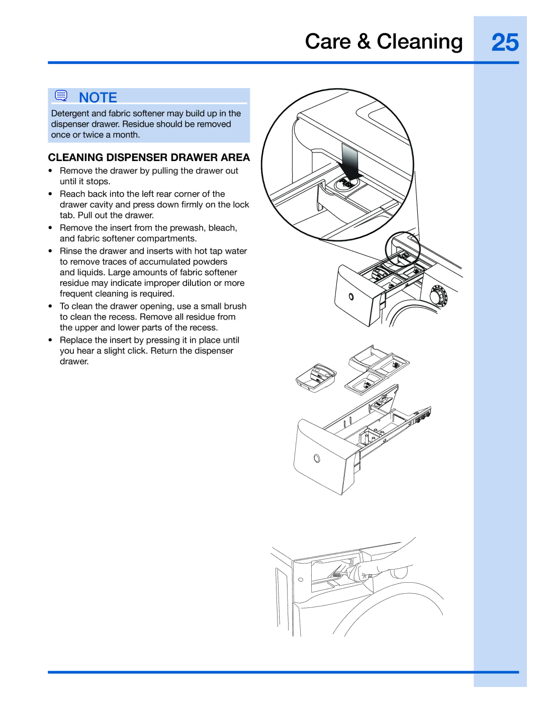 Electrolux 137023500 A (0801)) manual Cleaning Dispenser Drawer Area 