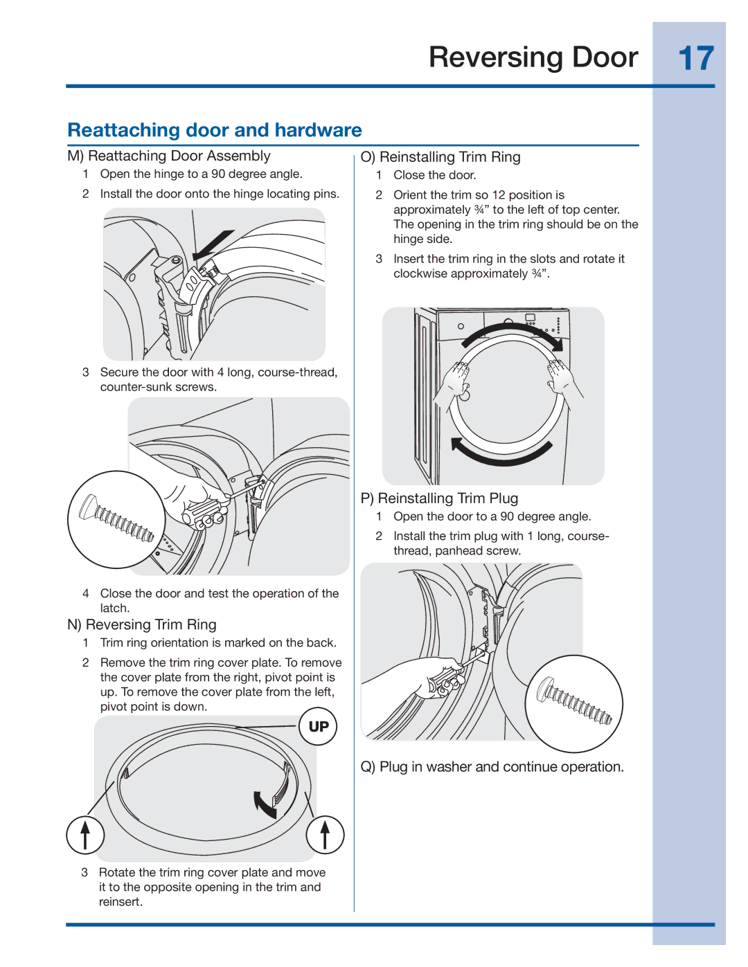 Electrolux 137064300 B installation instructions Reattaching door and hardware 