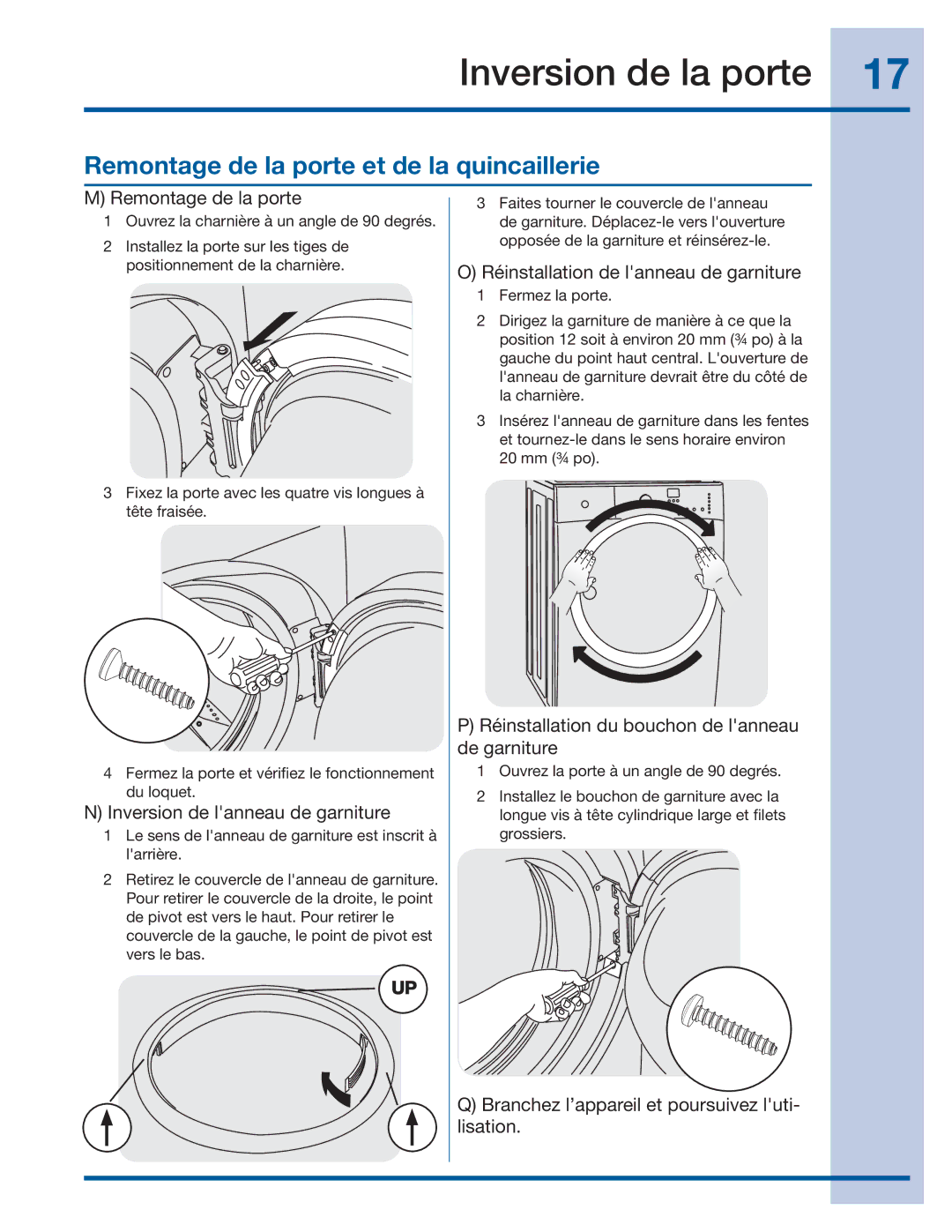 Electrolux 137064300 B installation instructions Remontage de la porte et de la quincaillerie 