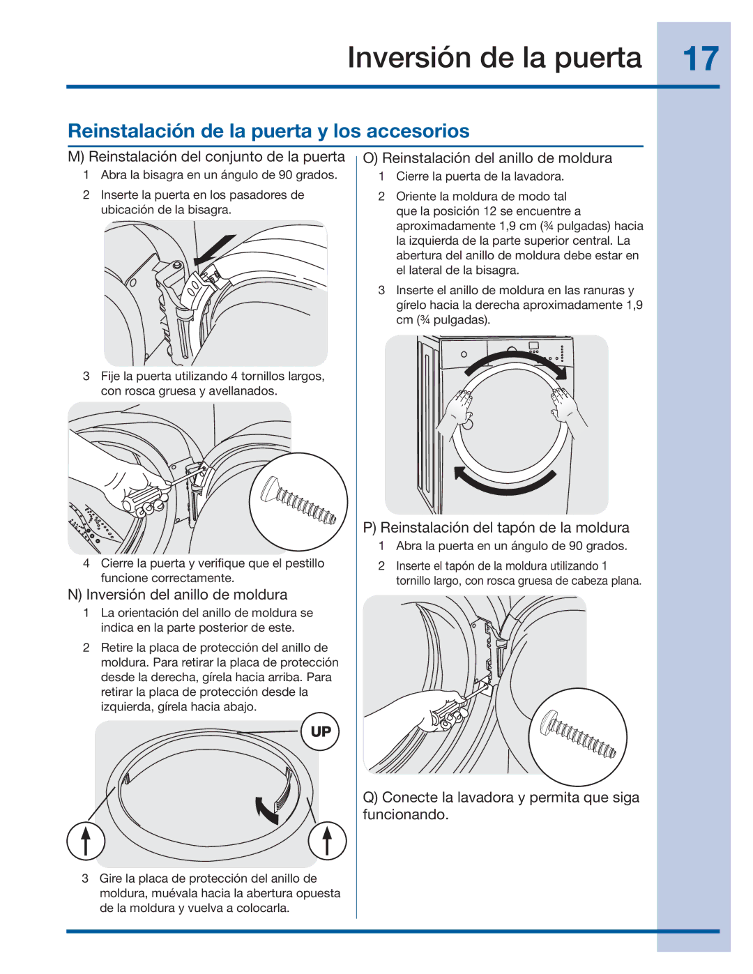 Electrolux 137064300 B installation instructions Reinstalación de la puerta y los accesorios 