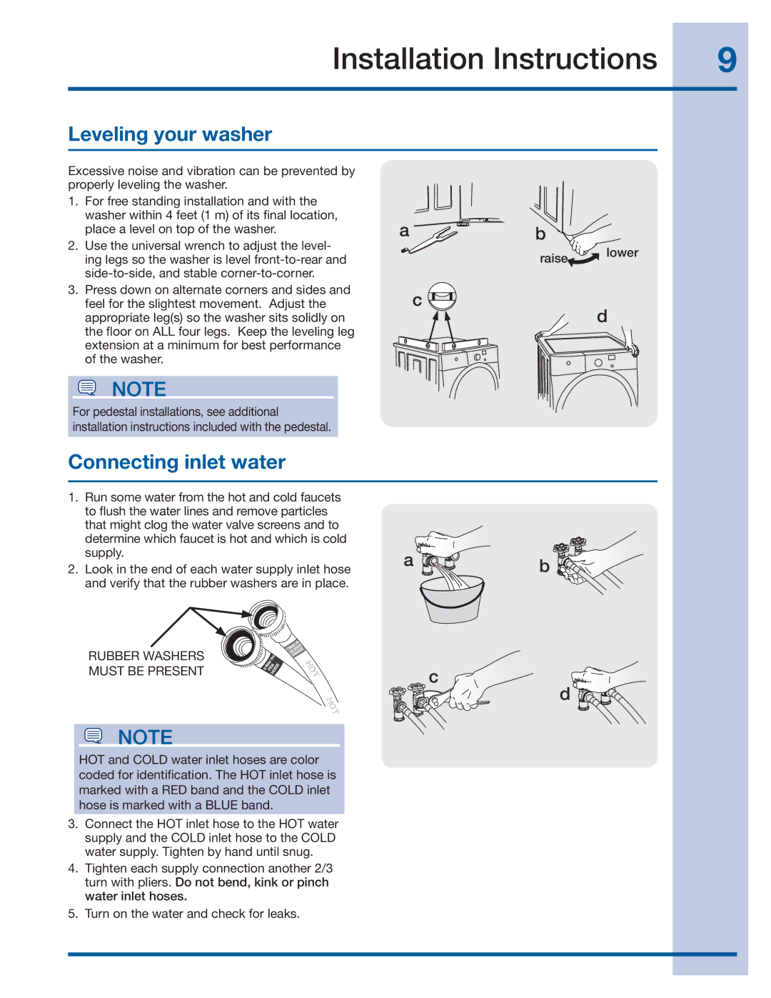 Electrolux 137064300 B installation instructions Installation Instructions, Leveling your washer, Connecting inlet water 