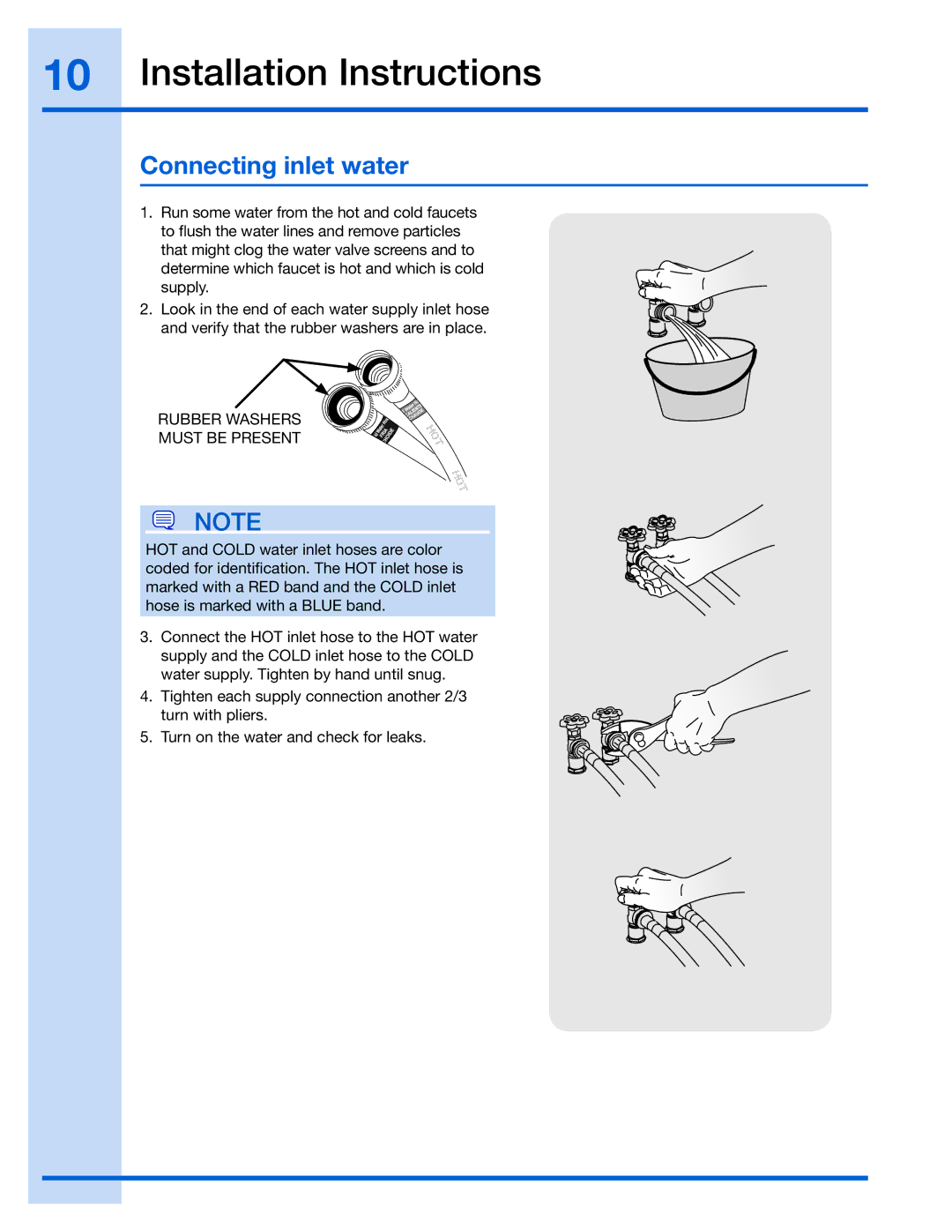 Electrolux 137067200, 137098000, 137019200, 137064300A, 134700400 Connecting inlet water, Rubber Washers Must be Present 