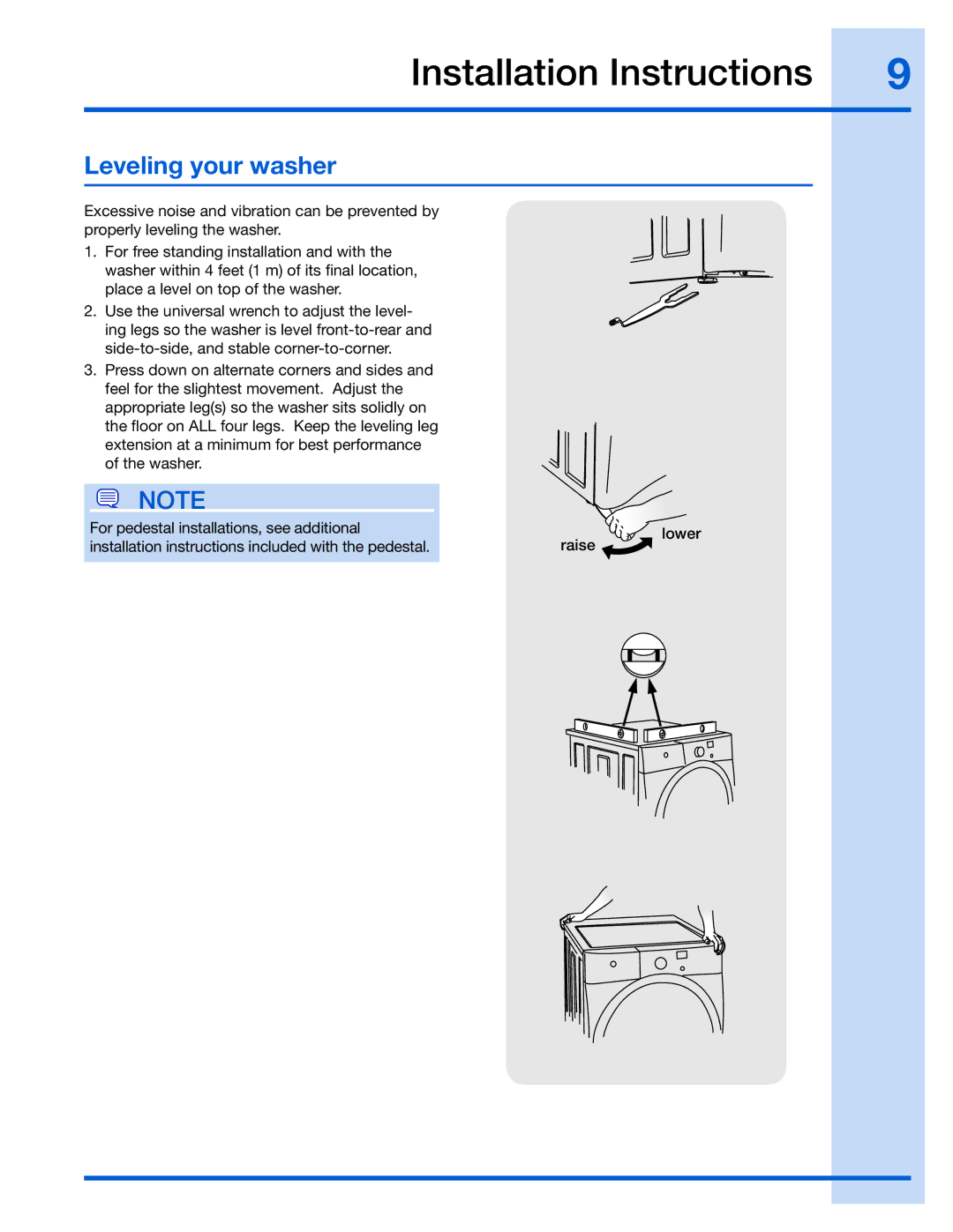 Electrolux 134700400, 137067200, 137098000, 137019200, 137064300A Installation Instructions, Leveling your washer 